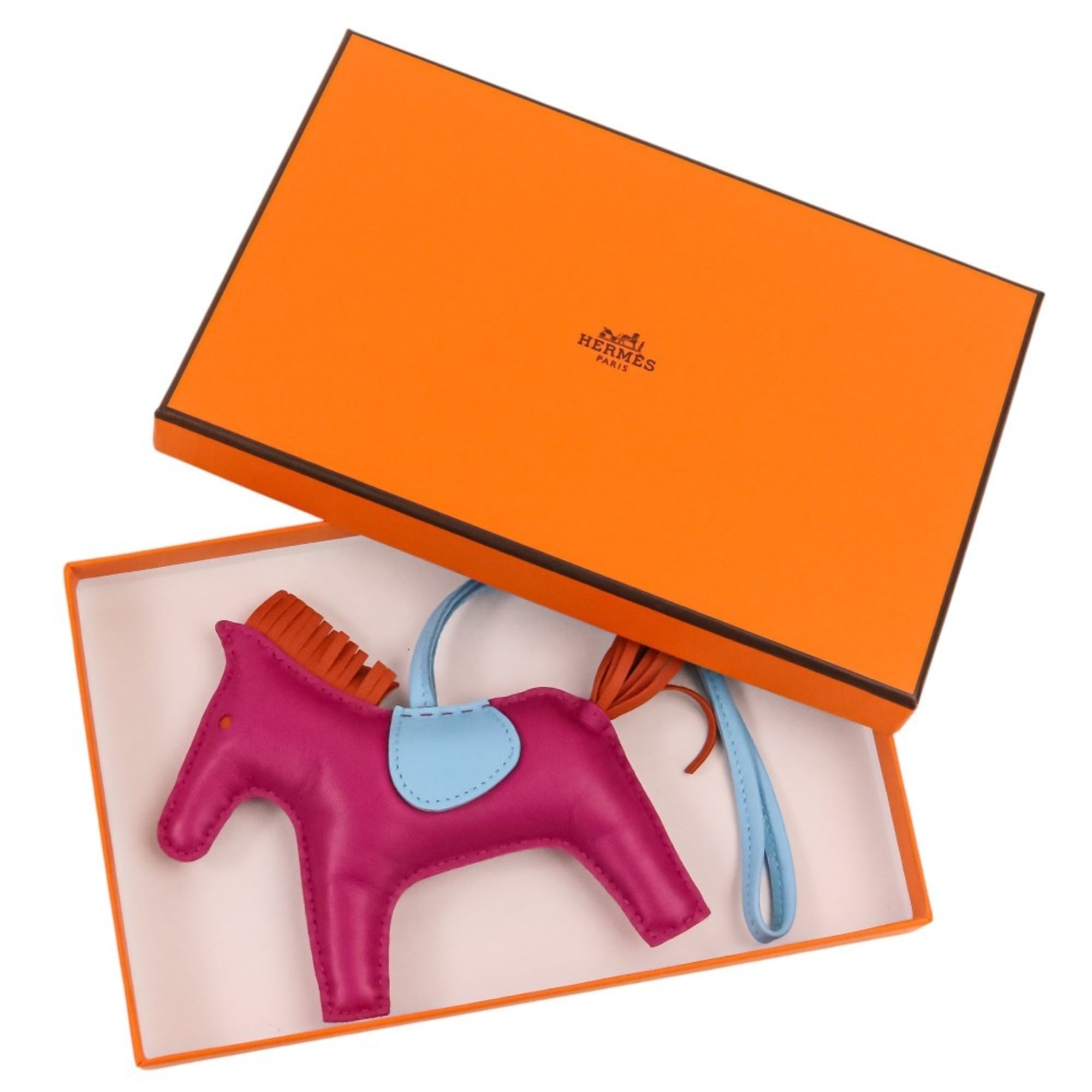 HERMES Rodeo MM Leather Accessory Bag Charm, Agneau Milo Purple Light Blue, Women's — Like New