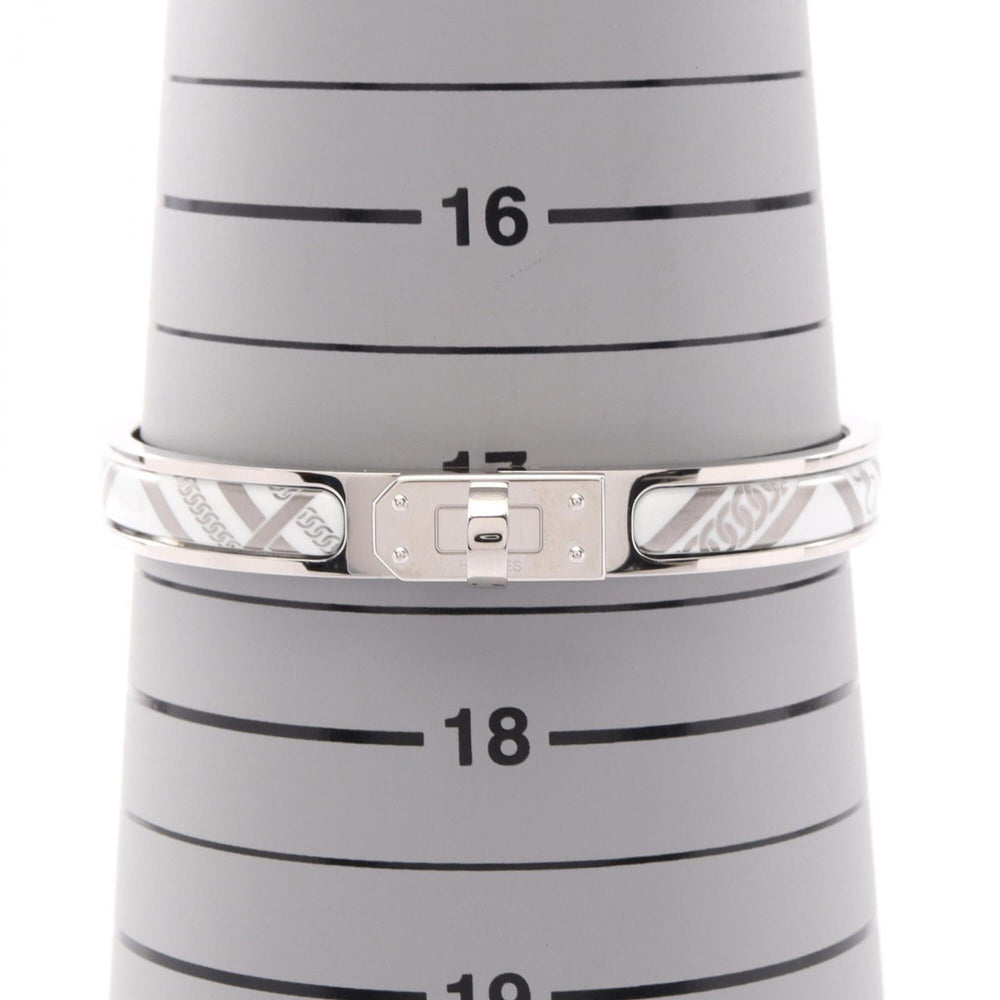 Hermes Mini Click Kelly PM Honage Tartan et Chaine Bangle Accessory, Stainless Steel Enamel, Women's, Silver/White — New - Store Return