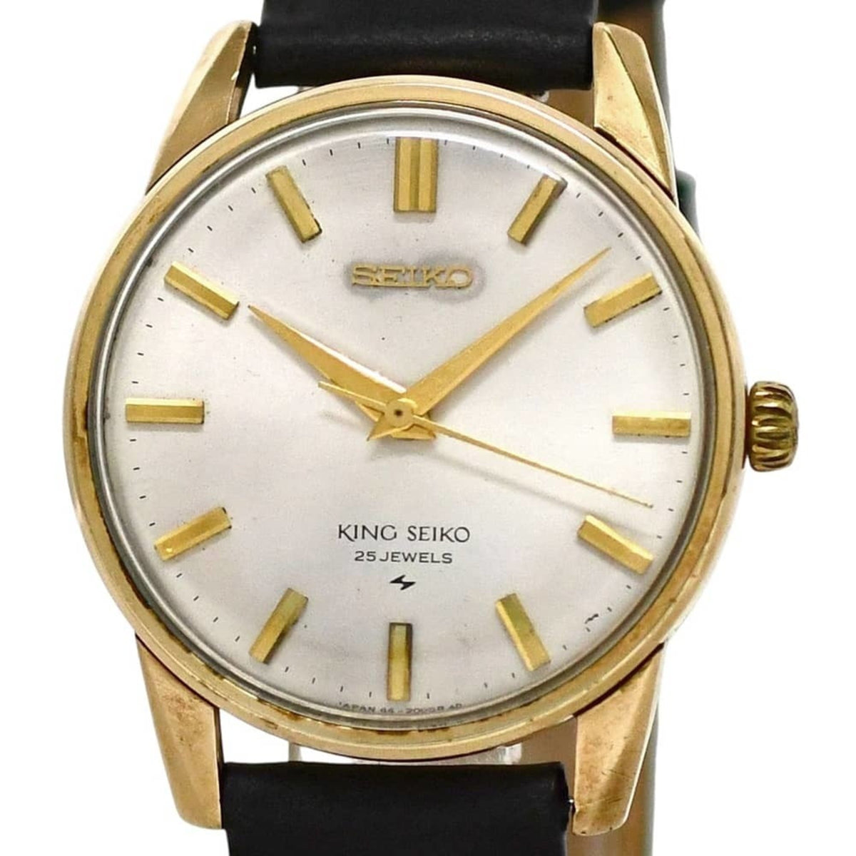 Seiko King Watch, White, Gold, Black, 44-2000, Stainless Steel, Leather Strap, Manual Winding — Good