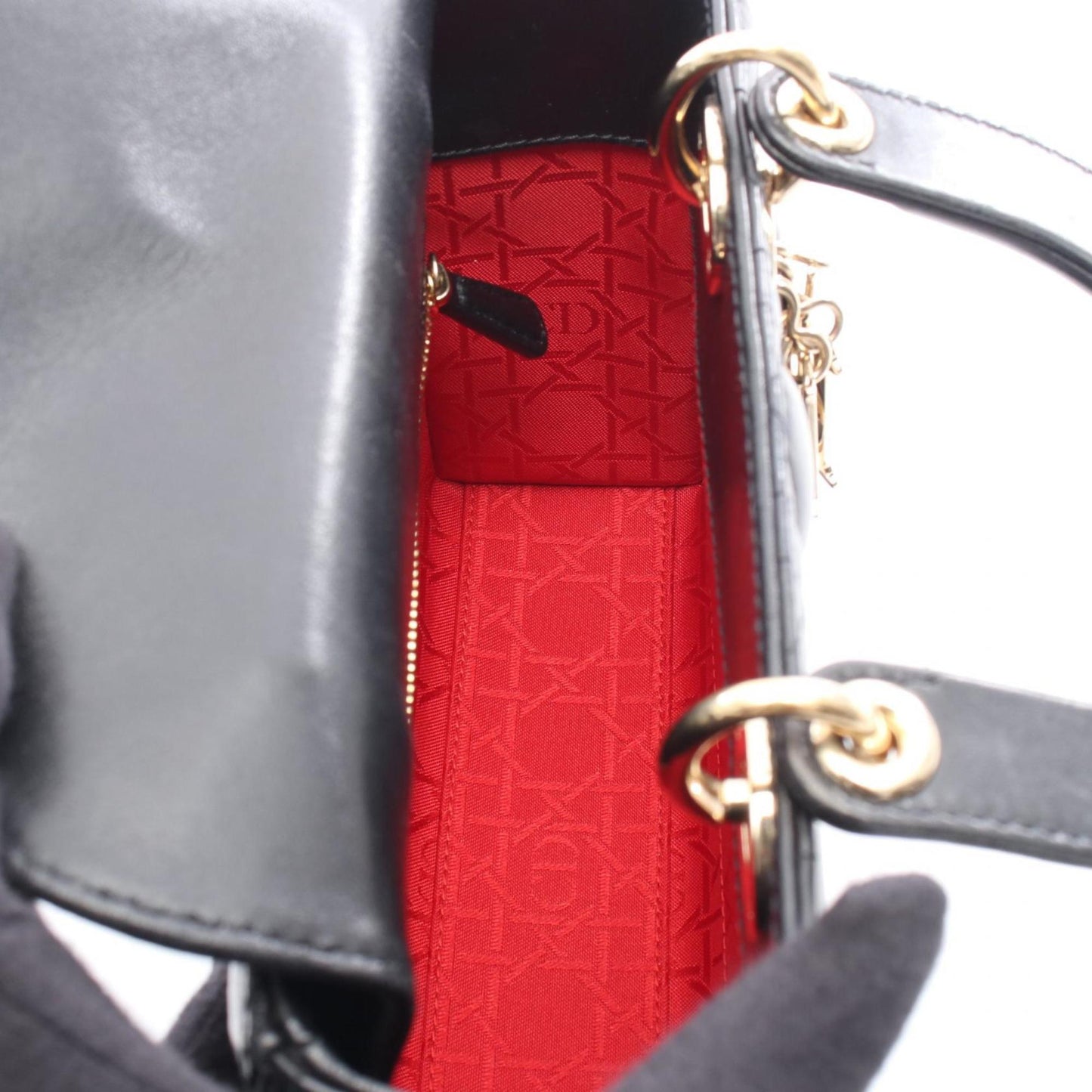 Christian Dior Dior Lady Small Cannage Handbag, Leather, Women's, Black