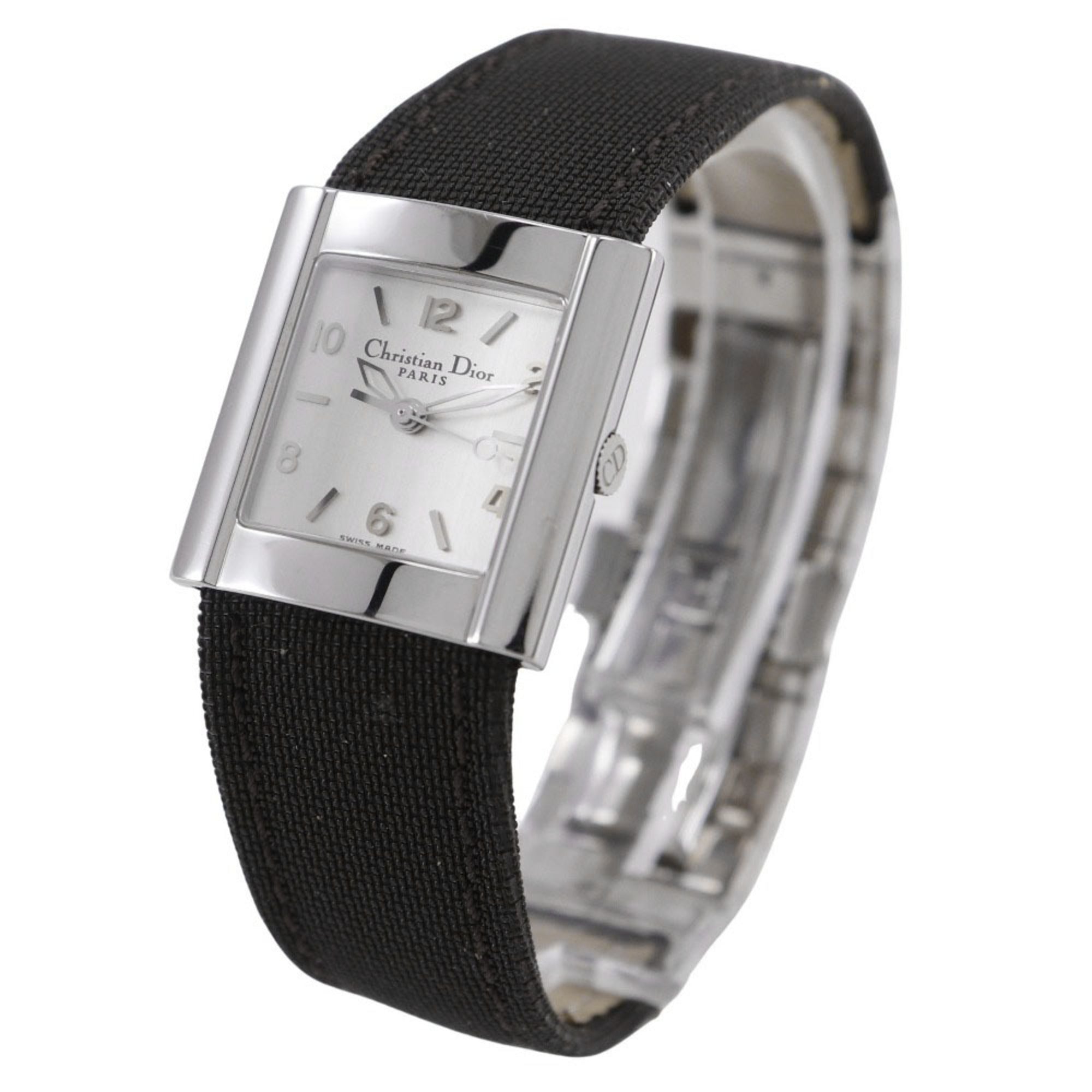 Christian Dior Riva Watch D80-100, Stainless Steel and Canvas, Quartz Movement, Analog Display, Silver Dial, Women's — Good