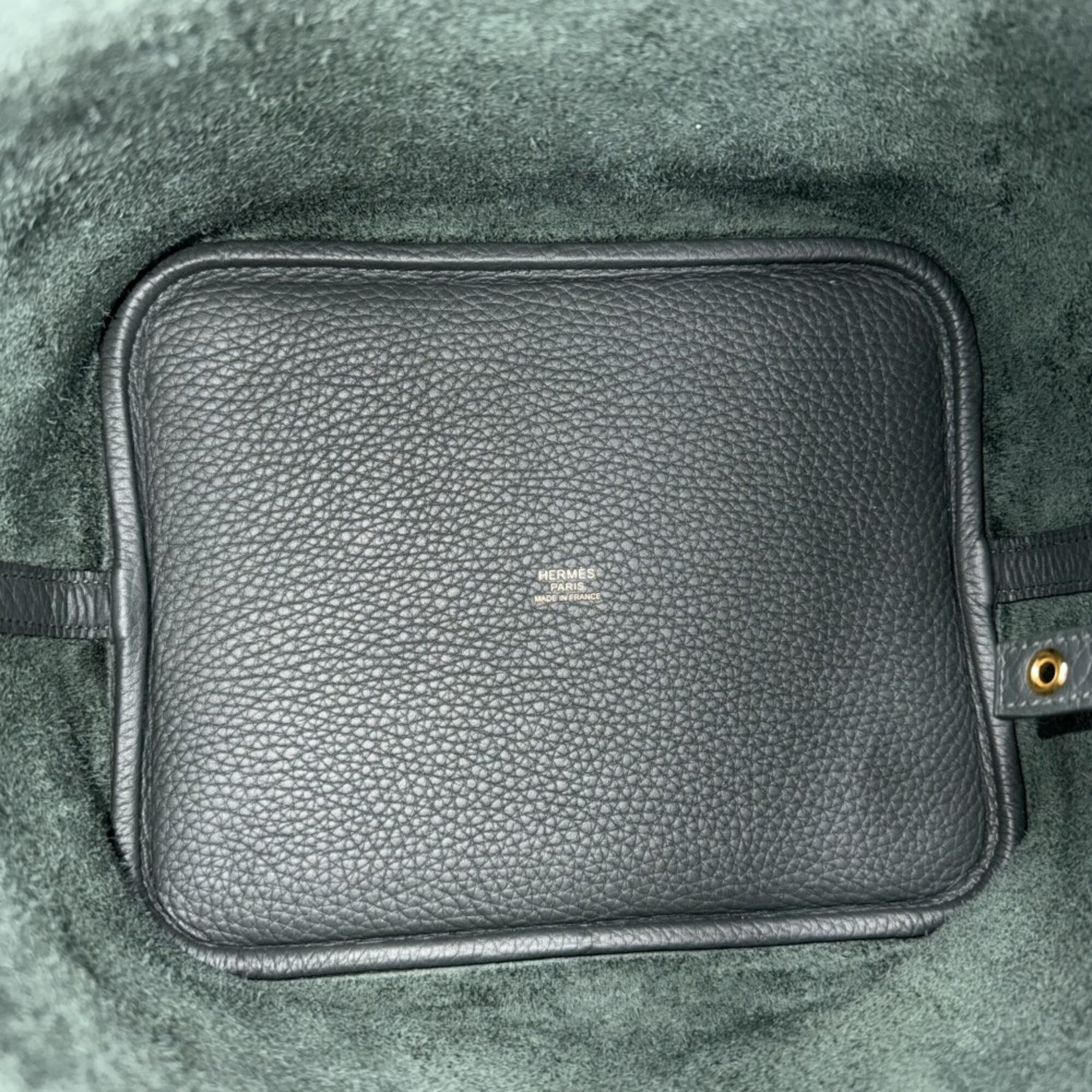 Hermes Picotin Lock MM handbag for women, dark green, HERMES K stamp, Taurillon Clemence leather, Vert Mangrove, gold hardware, 2025 model — Like New