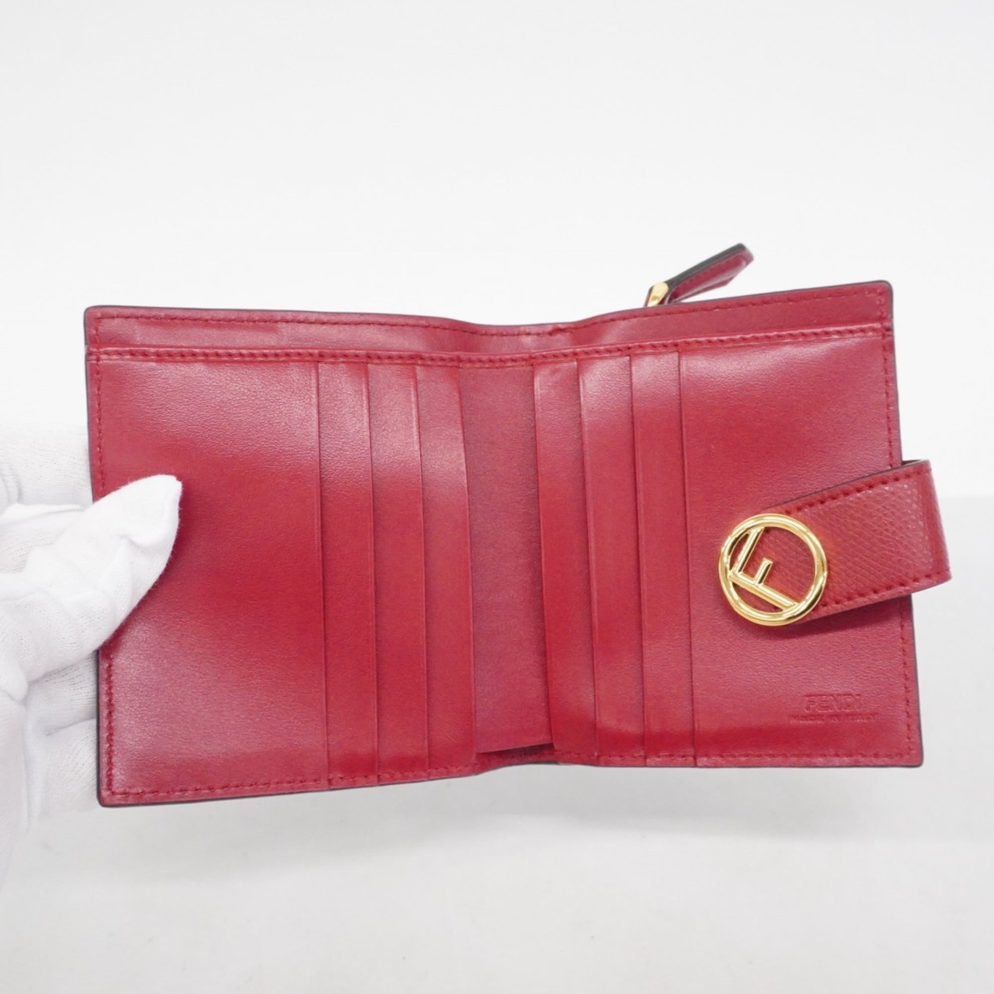 Fendi Zucca Leather Wallet Brown Red Women's