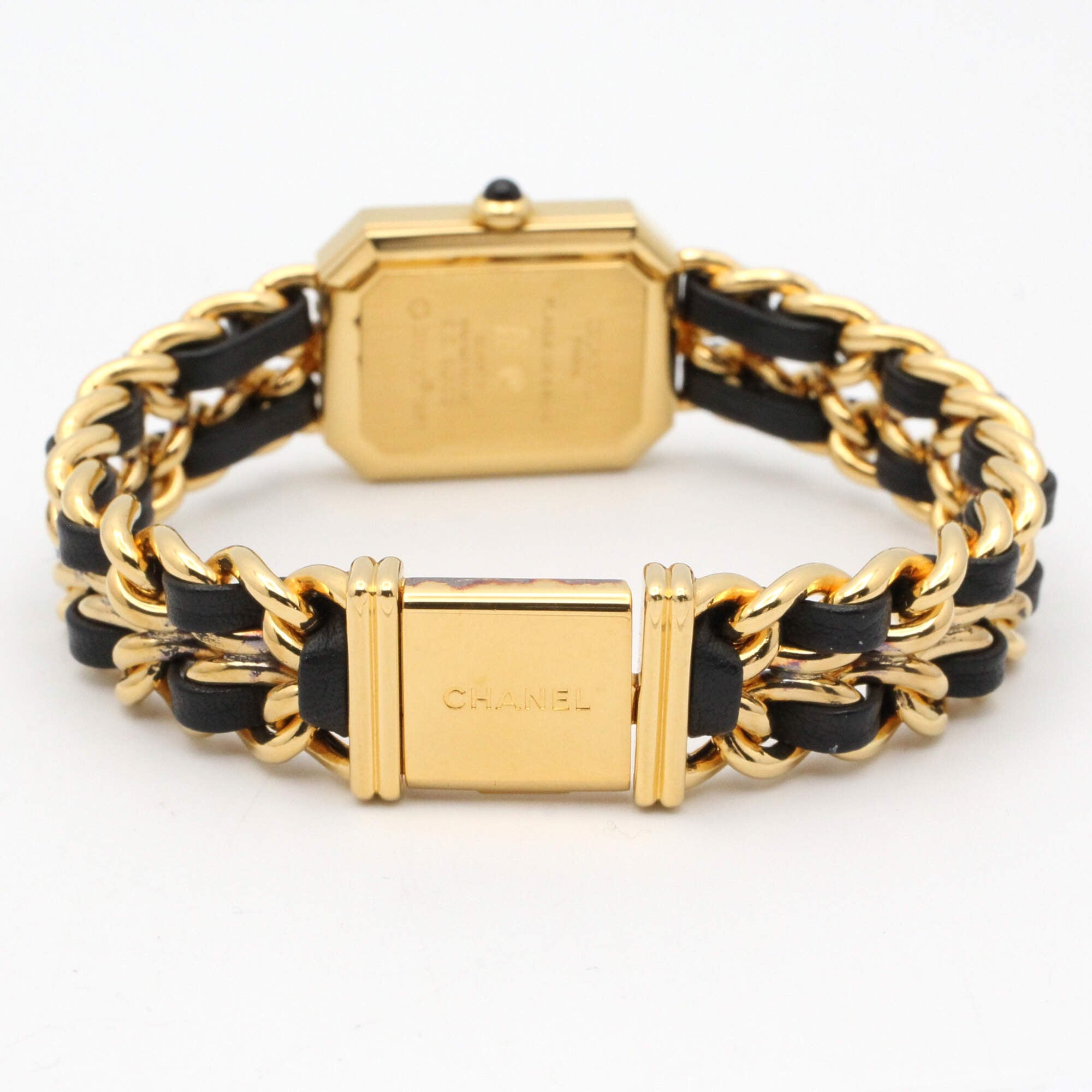 Chanel CHANEL Première L Watch, Gold Plated (GP), Leather Strap, Women's, Black, H0001 — Very Good