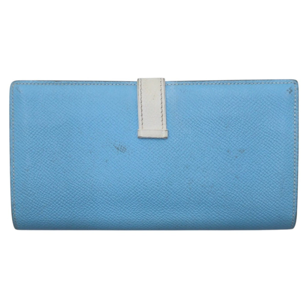 HERMES Bearn Soufflet Blue, Light and White Epsom Leather Long Wallet, □O ★ Stamped, Women's