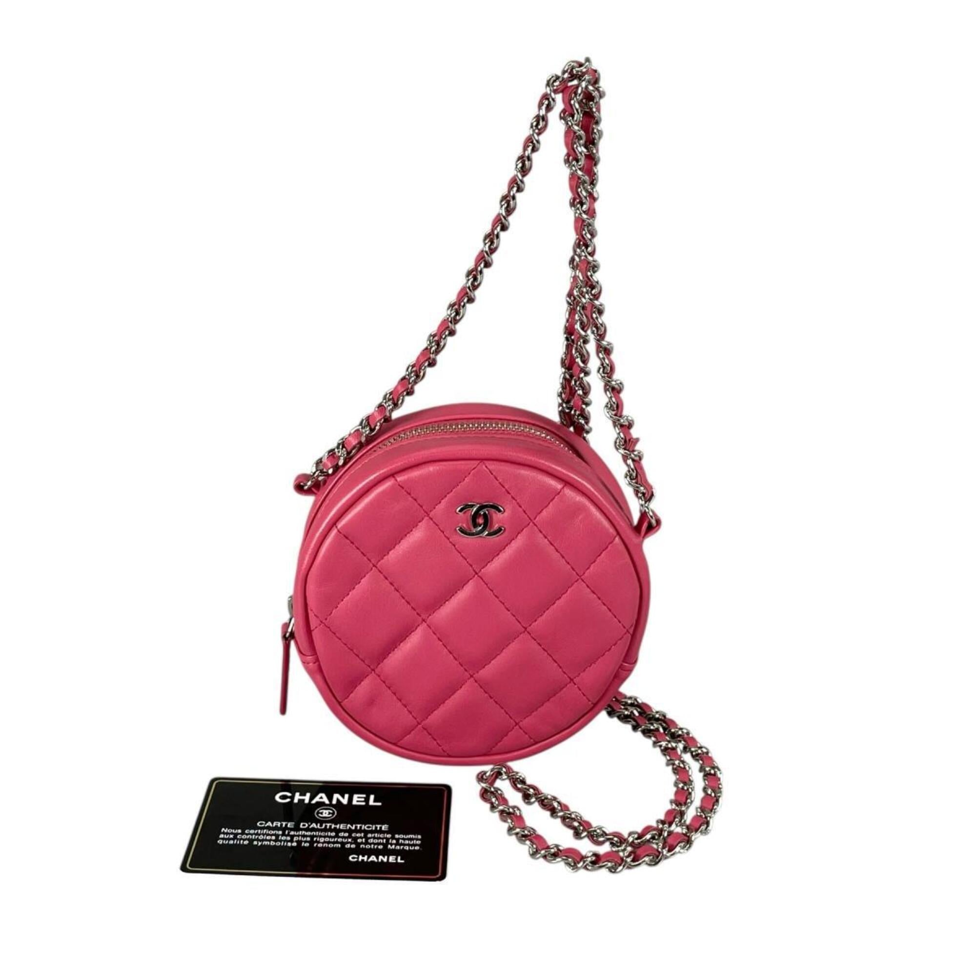 Chanel CHANEL Shoulder Bag, Round Chain, Coco Mark, Matelassé Mini, Lambskin, A70657 Pink — Like New