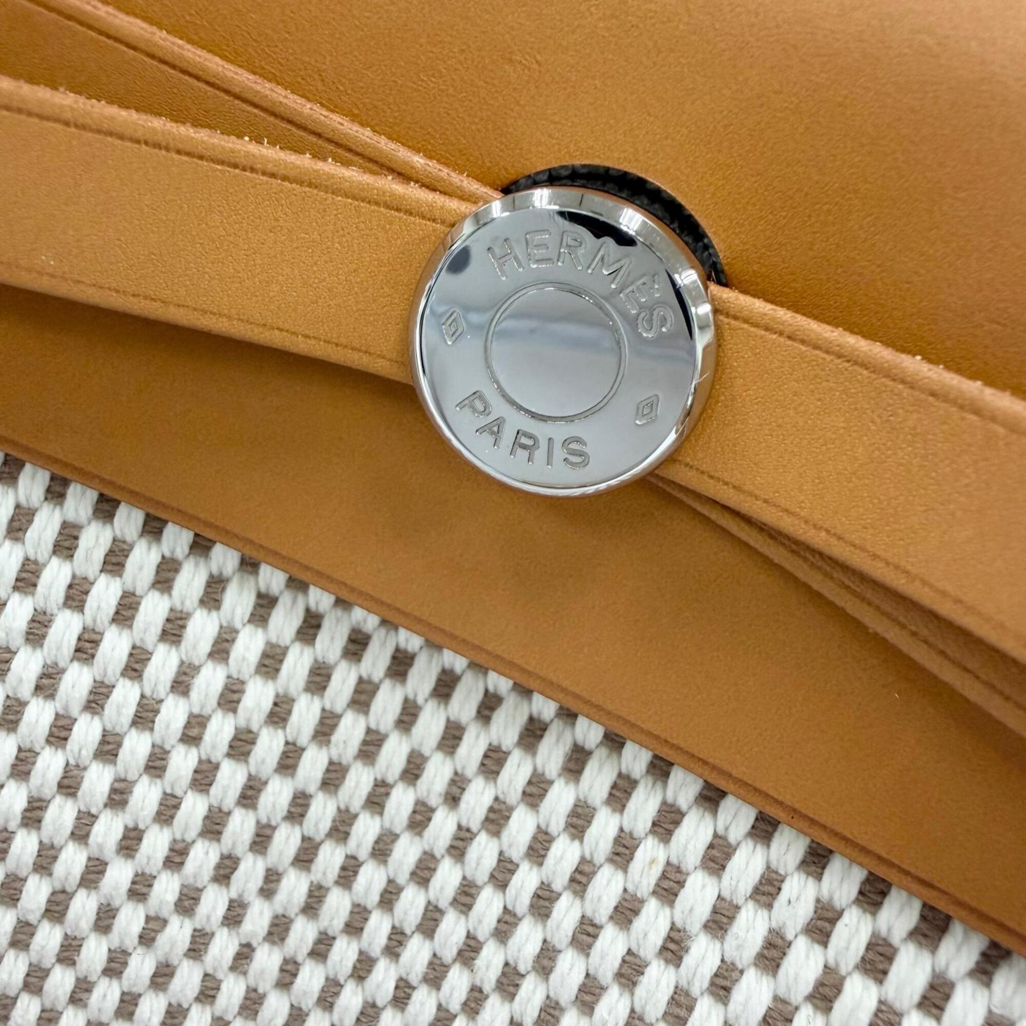 HERMES Herbag TPM Shoulder Bag Toile GM Officier Leather Natural Beige Black Silver Hardware □H Stamp Made in France Women's — Like New