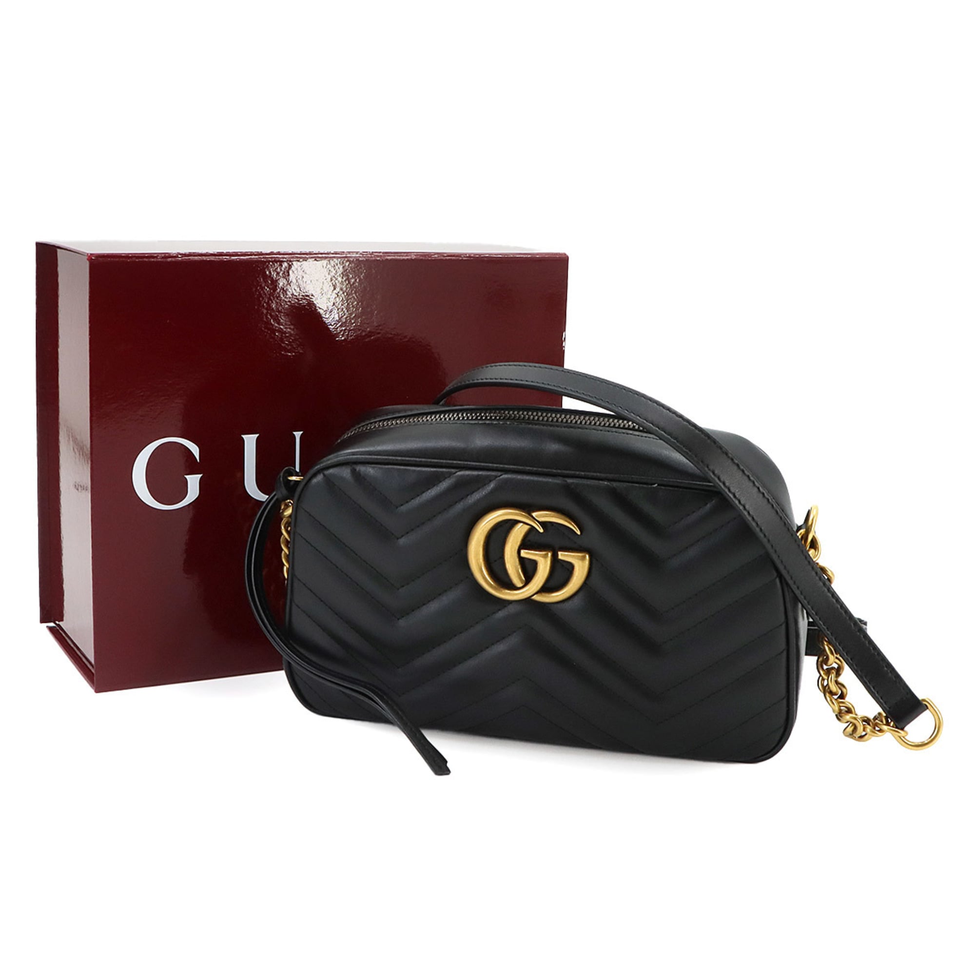 Gucci GG Marmont Chain Shoulder Handbag, Leather, Black, 447632 Bag — New - Store Return