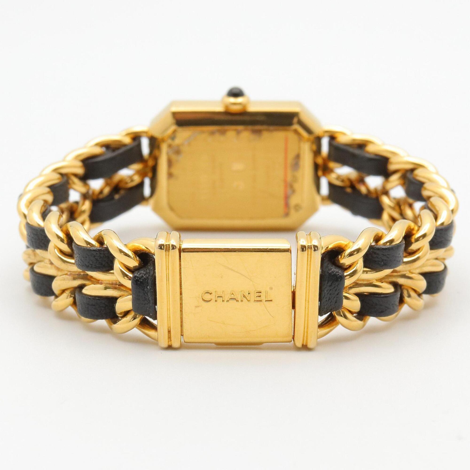 Chanel CHANEL Première M Wristwatch, Gold Plated (GP), Leather Strap, Women's, Black, H0001 — Very Good