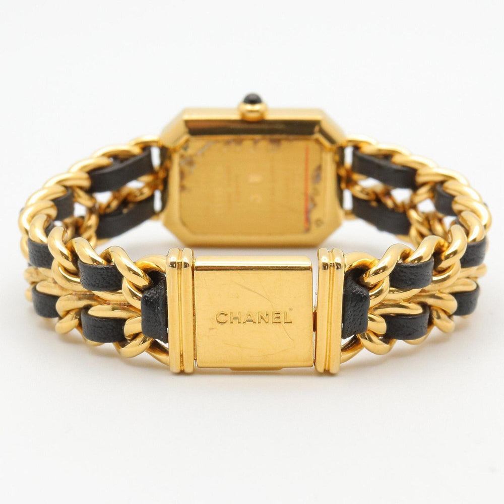 Chanel CHANEL Première M Wristwatch, Gold Plated (GP), Leather Strap, Women's, Black, H0001 — Very Good