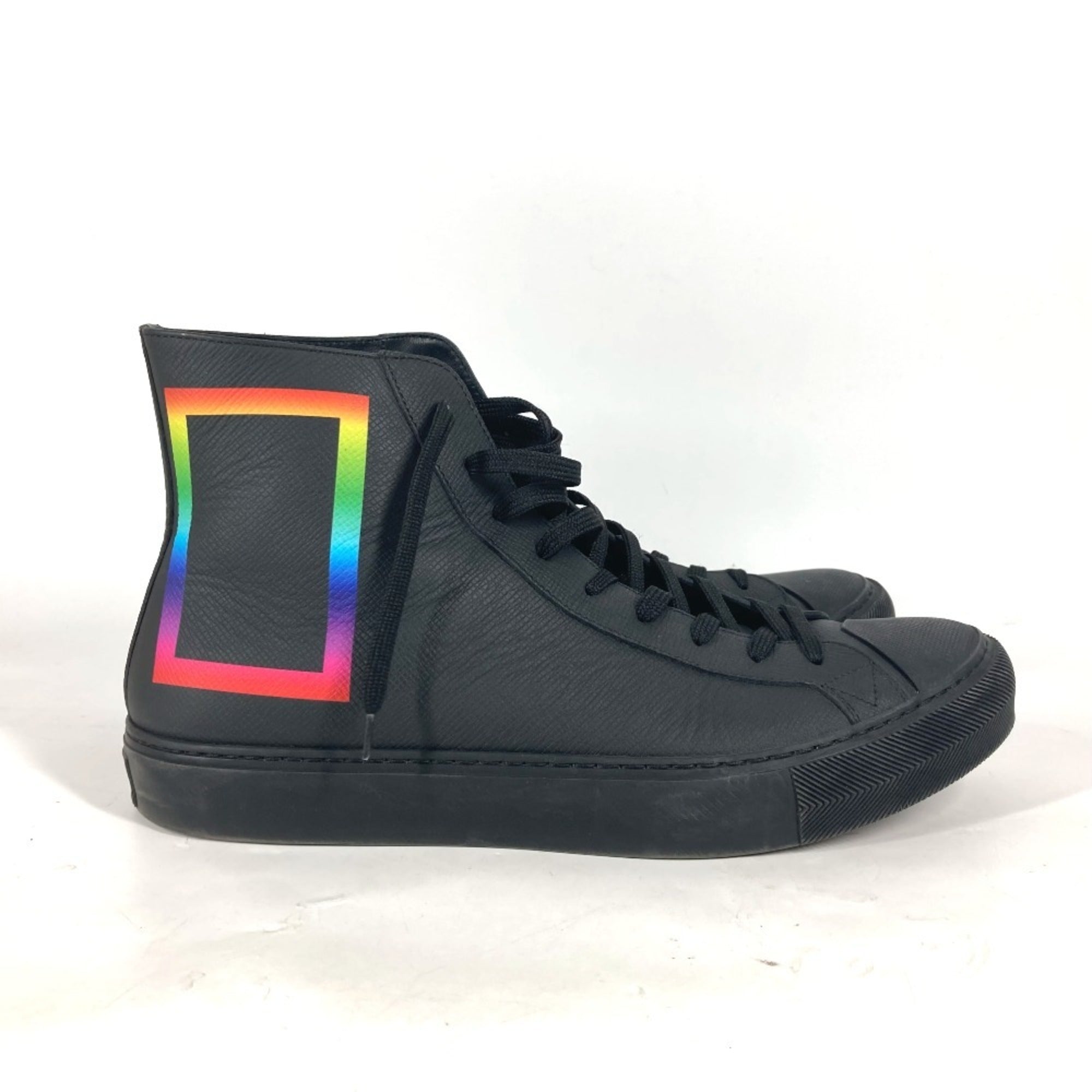 LOUIS VUITTON Rainbow Logo High-Top Sneakers with Laces, Men's Leather, Black