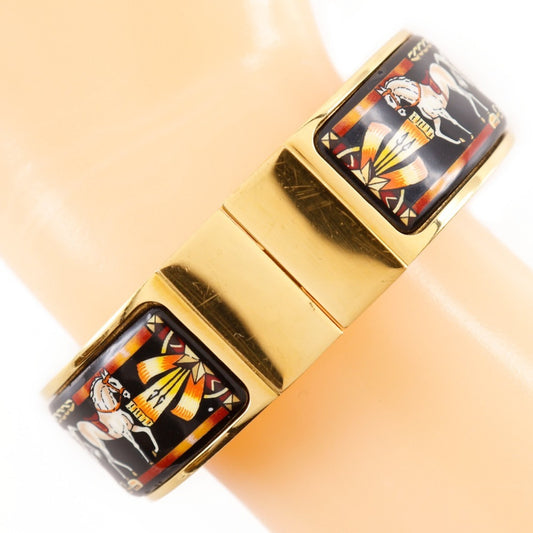 Hermes HERMES Roque enamel bracelet, cloisonné horse pattern bangle, gold plated, black, approx. 64.3g Location Email Women's S141425912