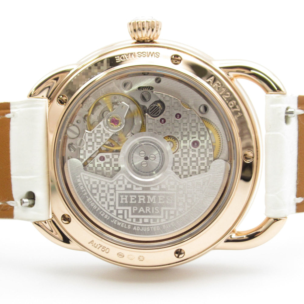 Hermes Arceau Grande Turarara Bride et Maure Watch, 18K Pink Gold (PG), Diamond, Leather Strap, Women's, White (AR12.671) — Very Good