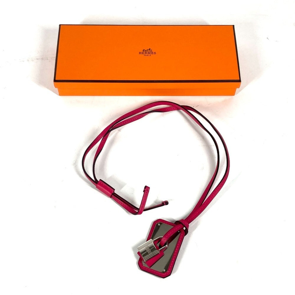 HERMES O'Kelly GM Accessories Long Necklace Swift Leather Women's Rose Mexico Pink — Like New