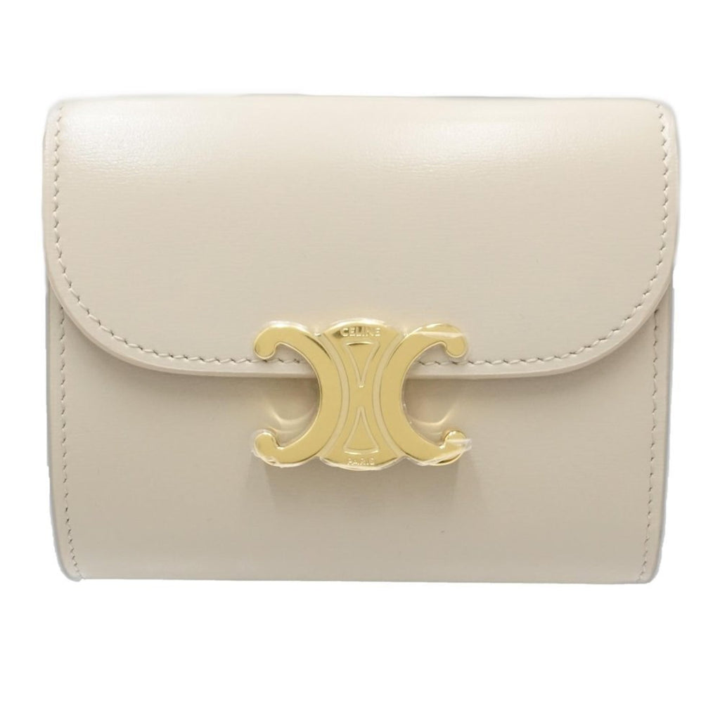 CELINE Triomphe Small Wallet W1E-3264, Beige Leather, Women's, 181614