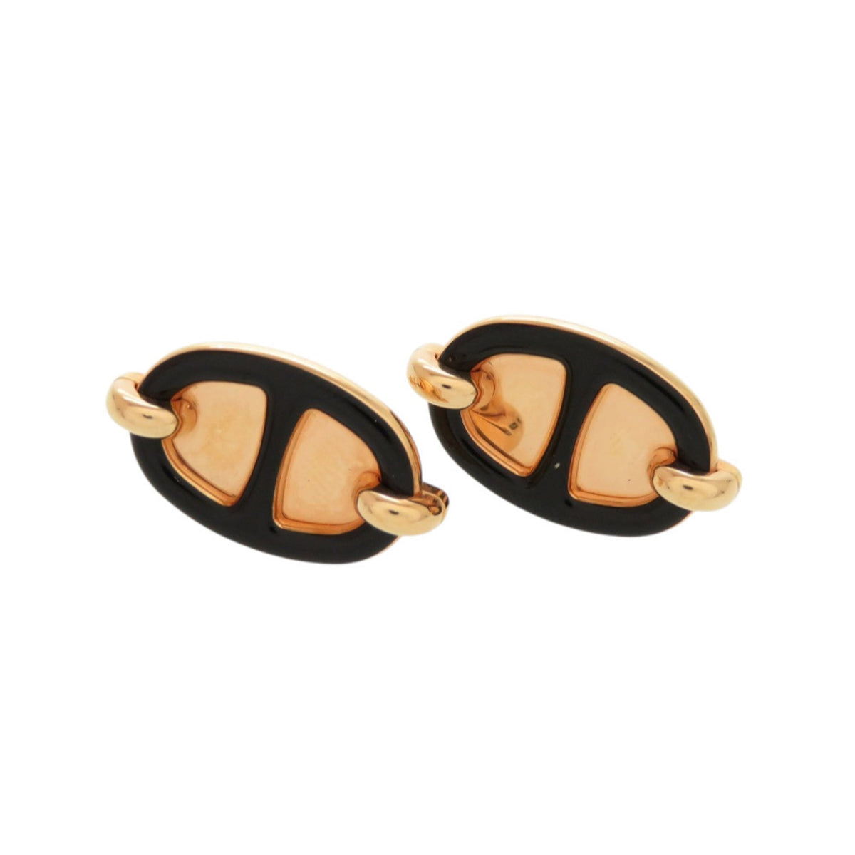 Hermes Mini Maillon Earrings, Rose Gold Hardware, Black Accessories, Black, 1401 HERMES — Like New