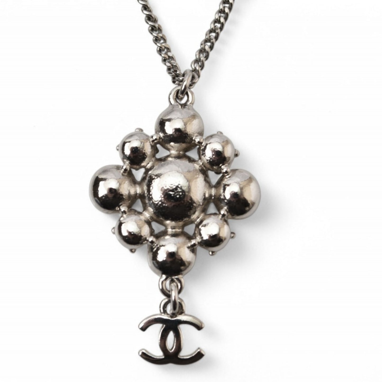 Chanel Necklace Pendant 2way CHANEL Coco Mark CC Rhinestone Silver A12V