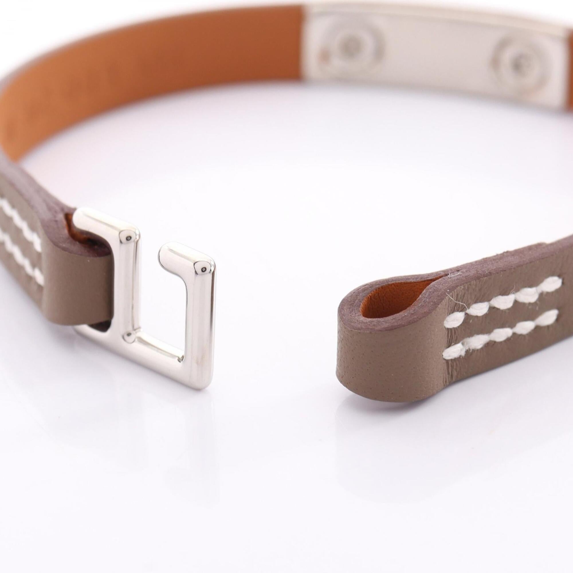 Hermes Rivale Mini Etoupe Bracelet, Stainless Steel, Veau Swift Leather, Women's, Gray/Silver Tone, M2009 — New - Store Return