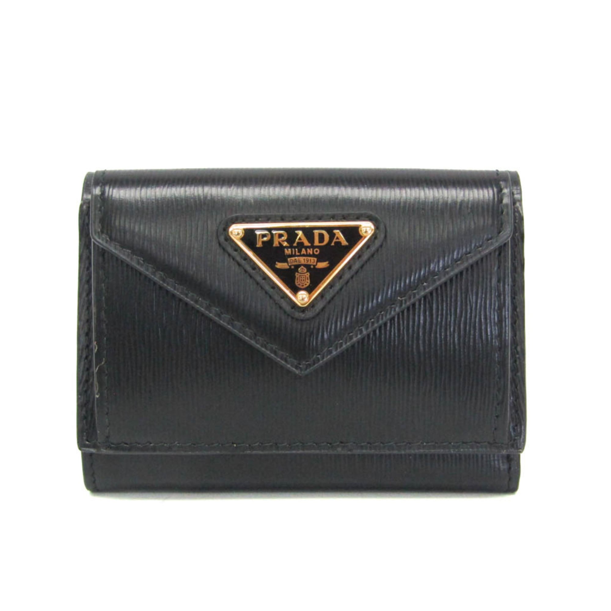 Prada VITELLO MOVE 1MH021 Women's Leather Wallet (tri-fold) Black