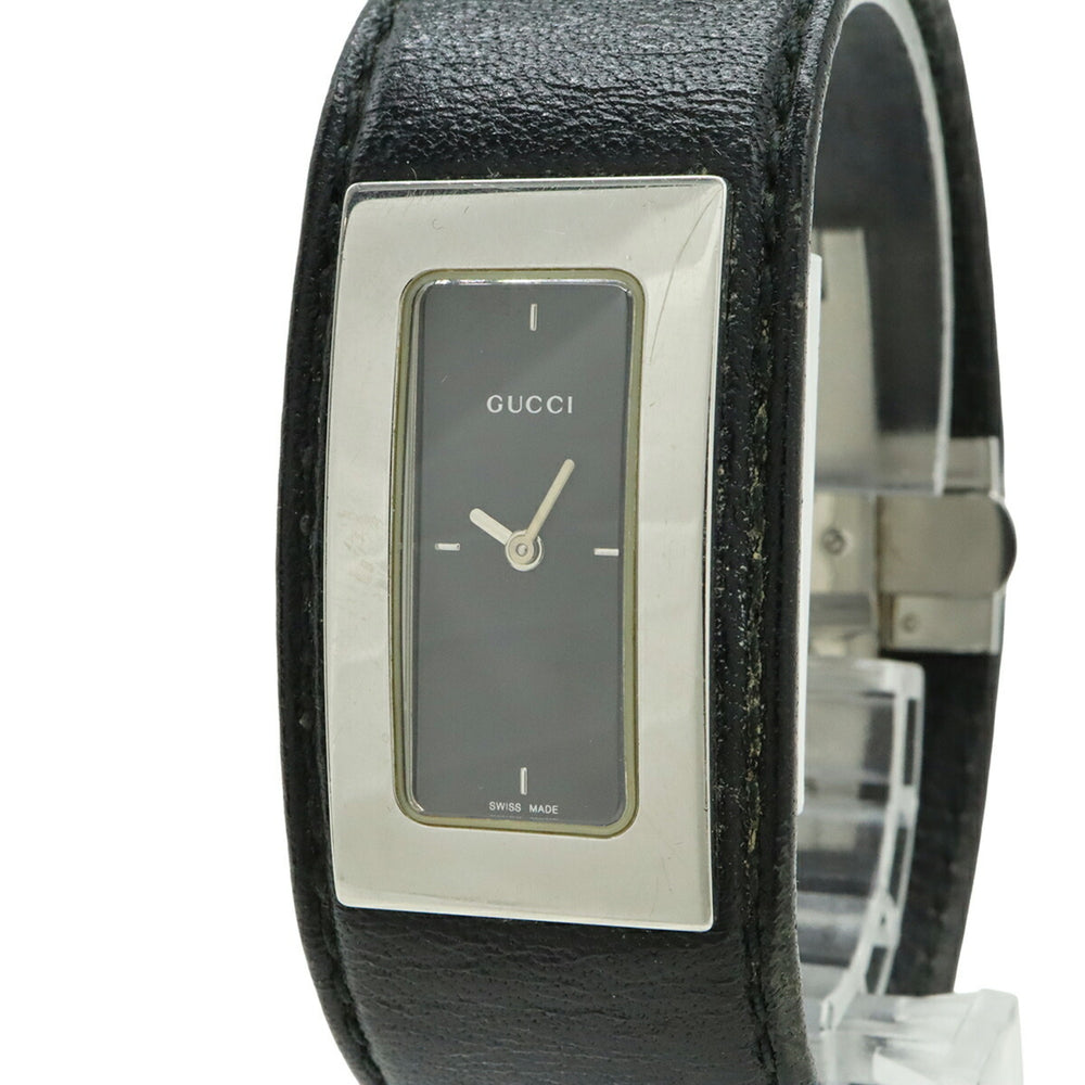 GUCCI Women's Quartz Watch 7800S, Black Dial, Stainless Steel, Leather Strap — Good