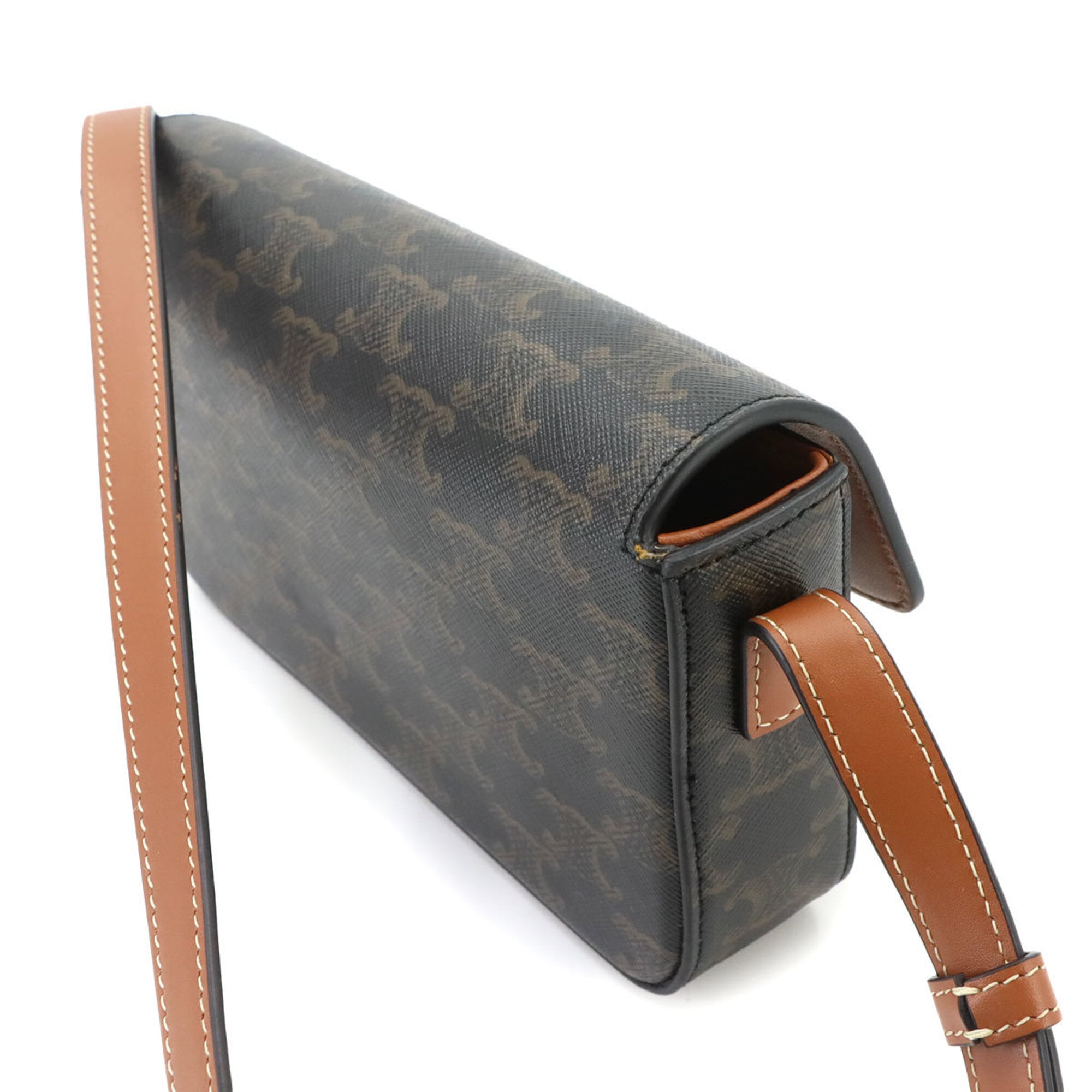 Celine Triomphe Claude Shoulder Handbag, Leather, Tan, Black, Brown, Gold Hardware, 194142 — Like New
