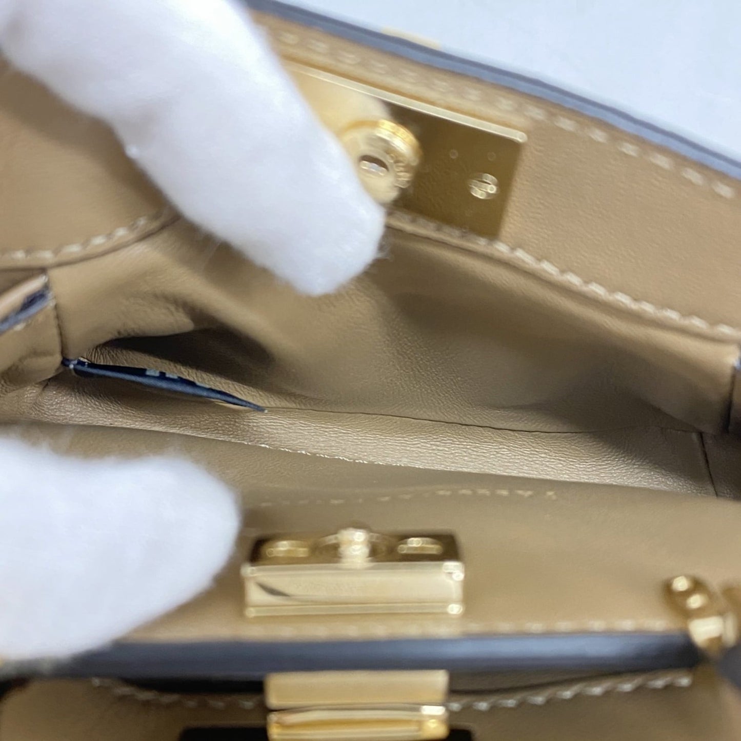 Fendi Nano Peekaboo Leather Handbag, Beige, Women's