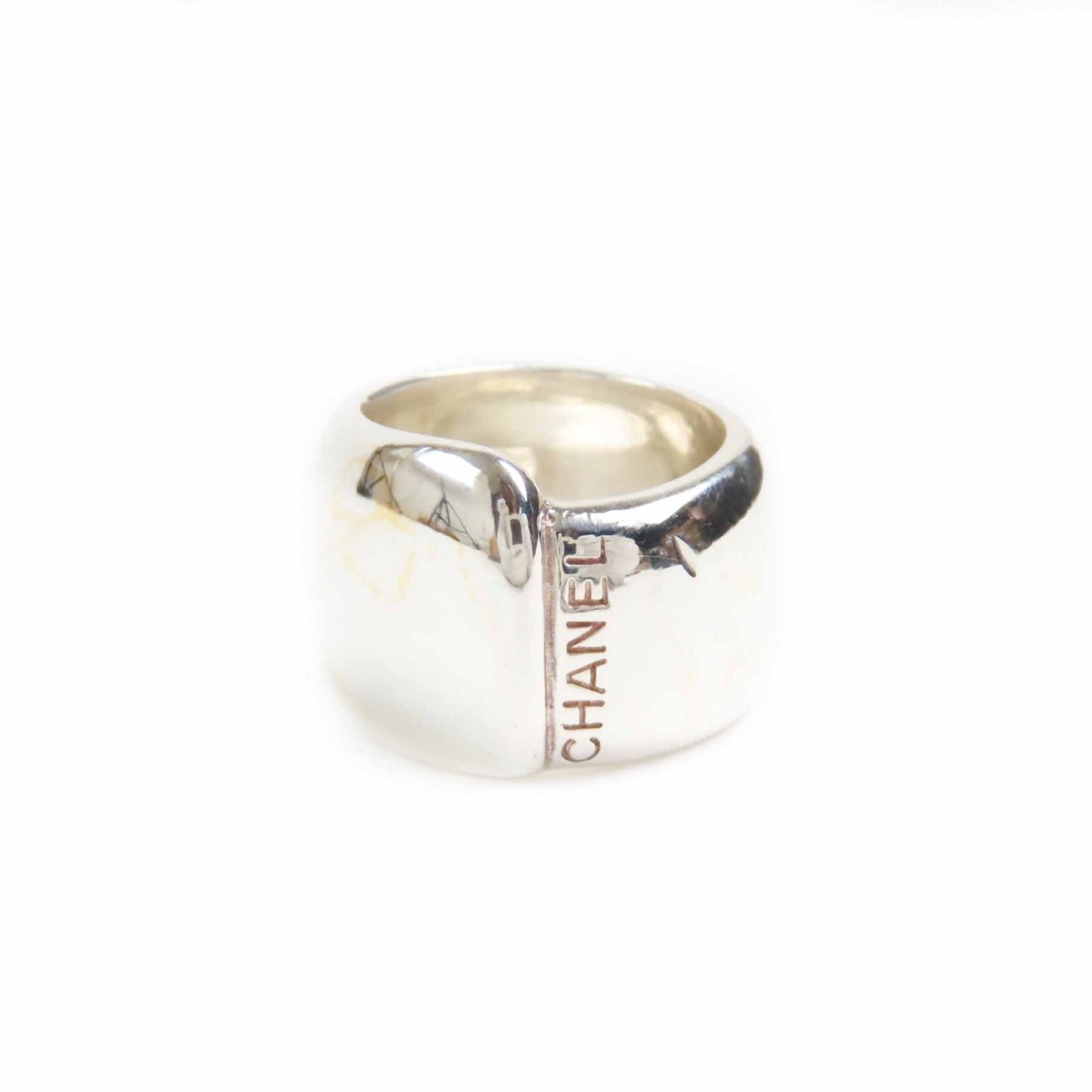 CHANEL Vintage Logo Ring, SV925 Silver, 18g, Women's