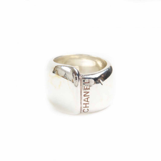 CHANEL Vintage Logo Ring, SV925 Silver, 18g, Women's