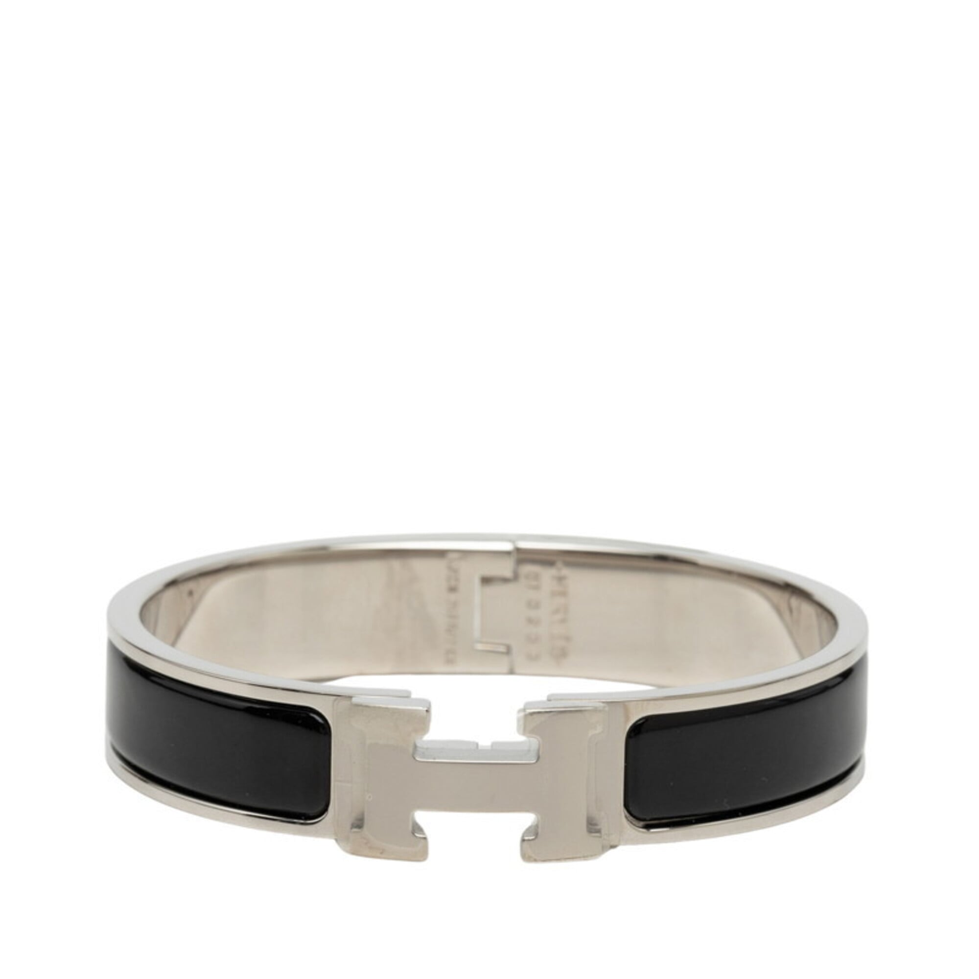 Hermes Click H PM Bracelet Bangle Silver Black Metal Enamel Women's HERMES — Like New