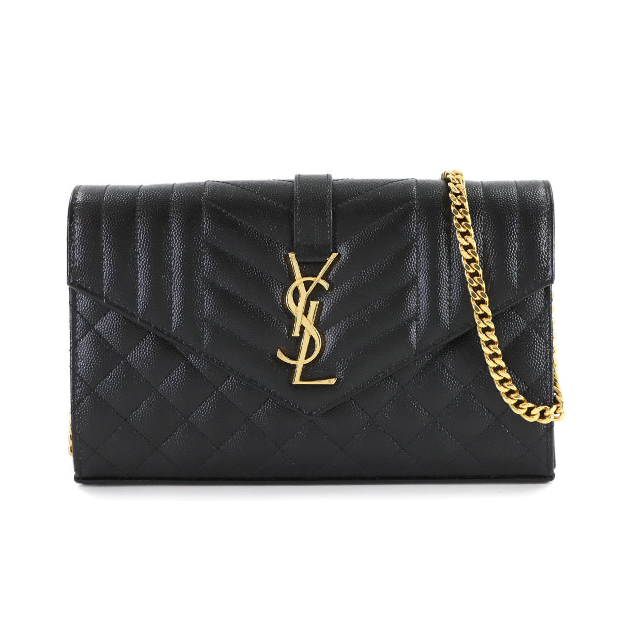 Saint Laurent Cassandre Chain Wallet, Black Leather with Gold Hardware, 620280
