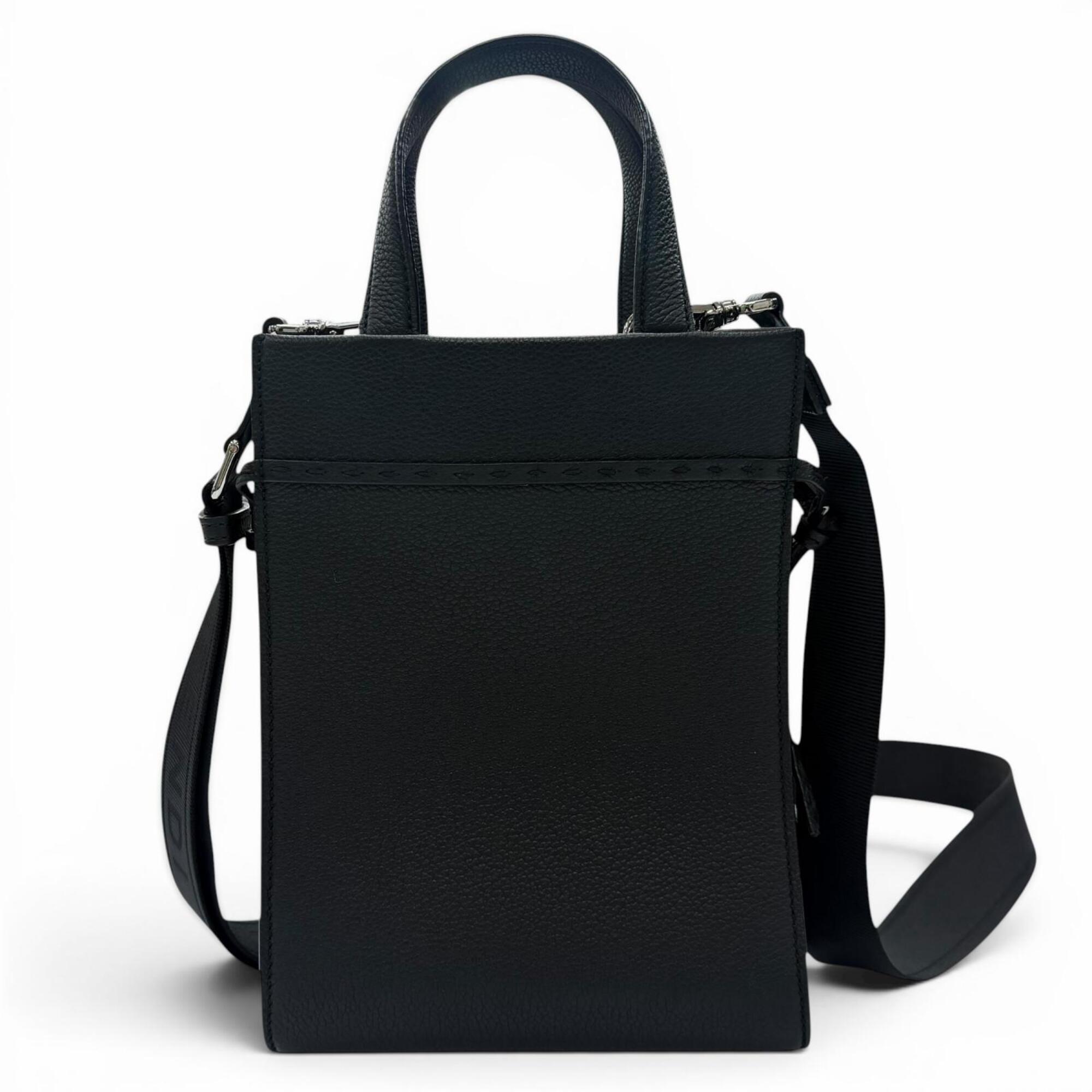 FENDI 7VA584 Leather Go-to Shopper Small 2-Way Handbag/Shoulder Bag, Black, Made in Italy, Women's — Like New