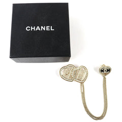 CHANEL C23B ABB655 Coco Mark Metal Strass Double Heart Chain Brooch Gold Women's — Like New