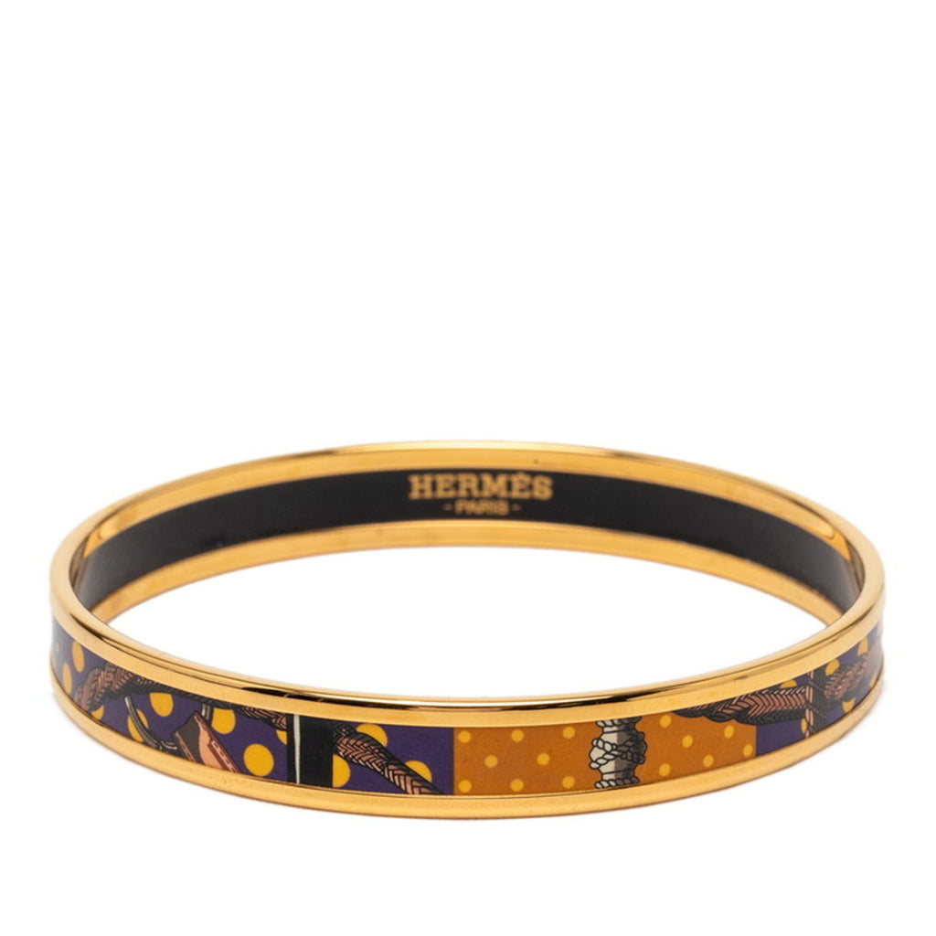 Hermes Enamel PM Cloisonne Bangle in Gold, Black, and Multicolor Plated for Women