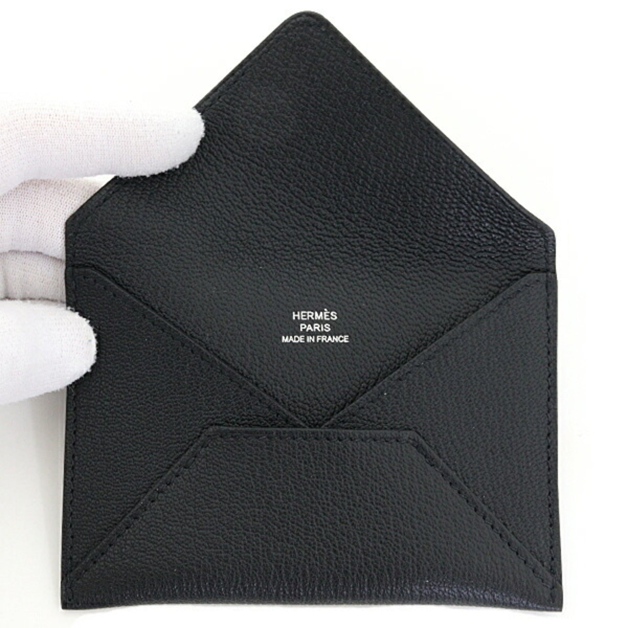 Hermes HERMES Pouch "Envelope" MM Card Case Chevre Mysore H032790CA89 Black — Like New