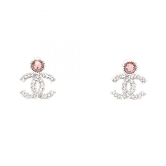 CHANEL Coco Mark Earrings, Stainless Steel with Crystal and Rhinestone Design, Available in Silver, Pink, Clear