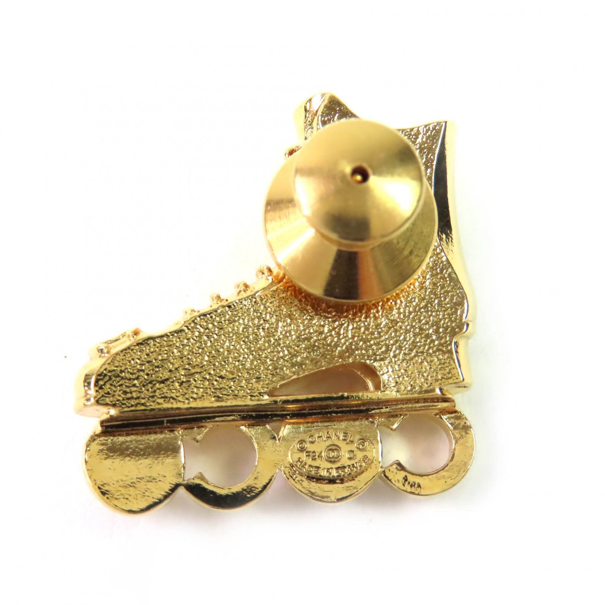 CHANEL F24 Roller Skate COCO Brooch with Faux Pearl and Coco Mark Rhinestones, Gold, Made in France, Women's — Like New