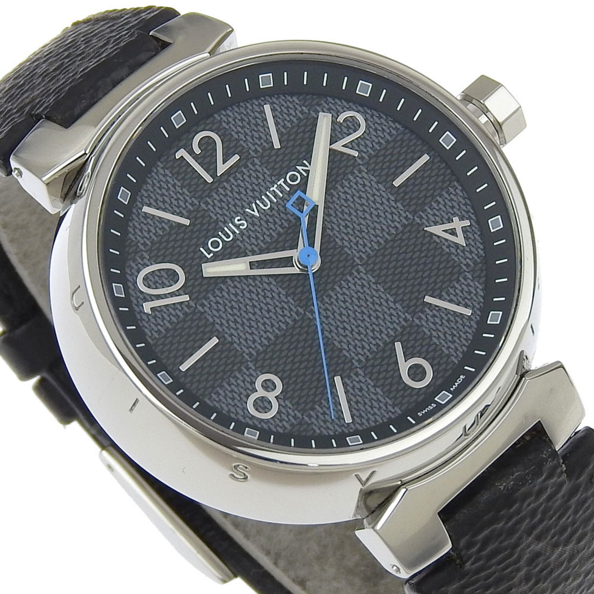 Louis Vuitton Tambour GM Watch QA073 Stainless Steel x Monogram Eclipse Canvas Quartz Analog Display Black Dial Men's — Good