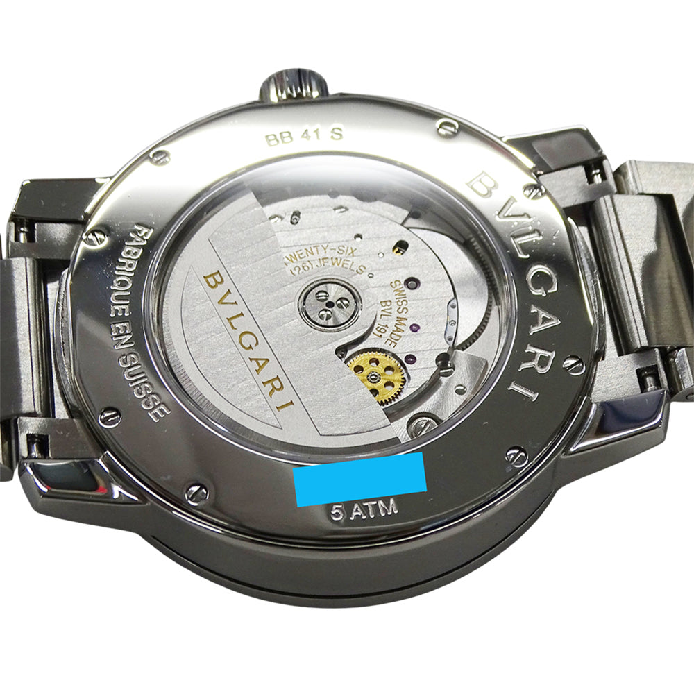 Bulgari BVLGARI Men's Watch, Brand: Date Automatic AT Stainless Steel SS BB41S Silver Black Open Caseback — Good