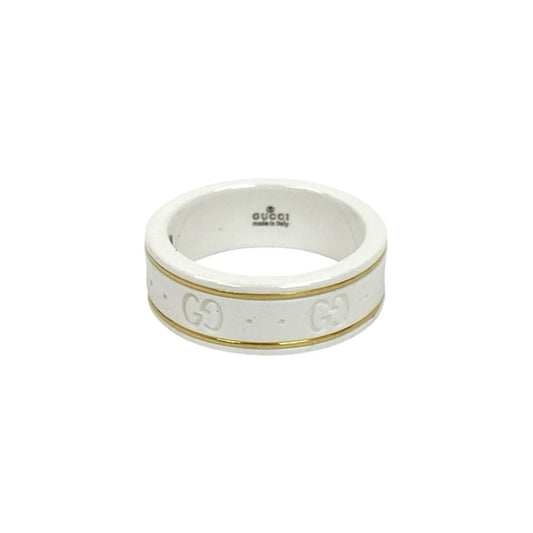 GUCCI Icon Ring GG Logo Motif Ceramic in White Gold 65562