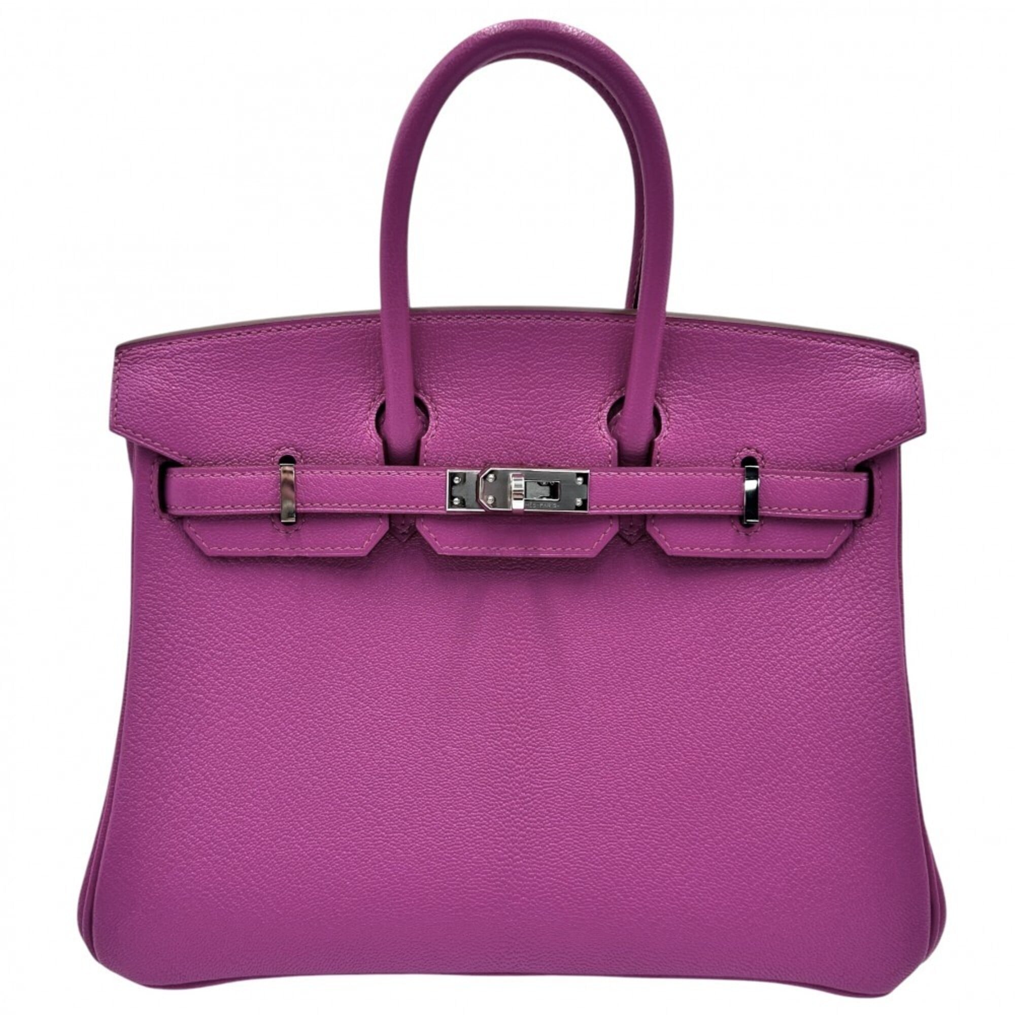 Hermes Birkin 25 handbag for women, with internal stitching, HERMES B stamp, Chevre leather, purple tones, silver hardware, 2023 model — Like New