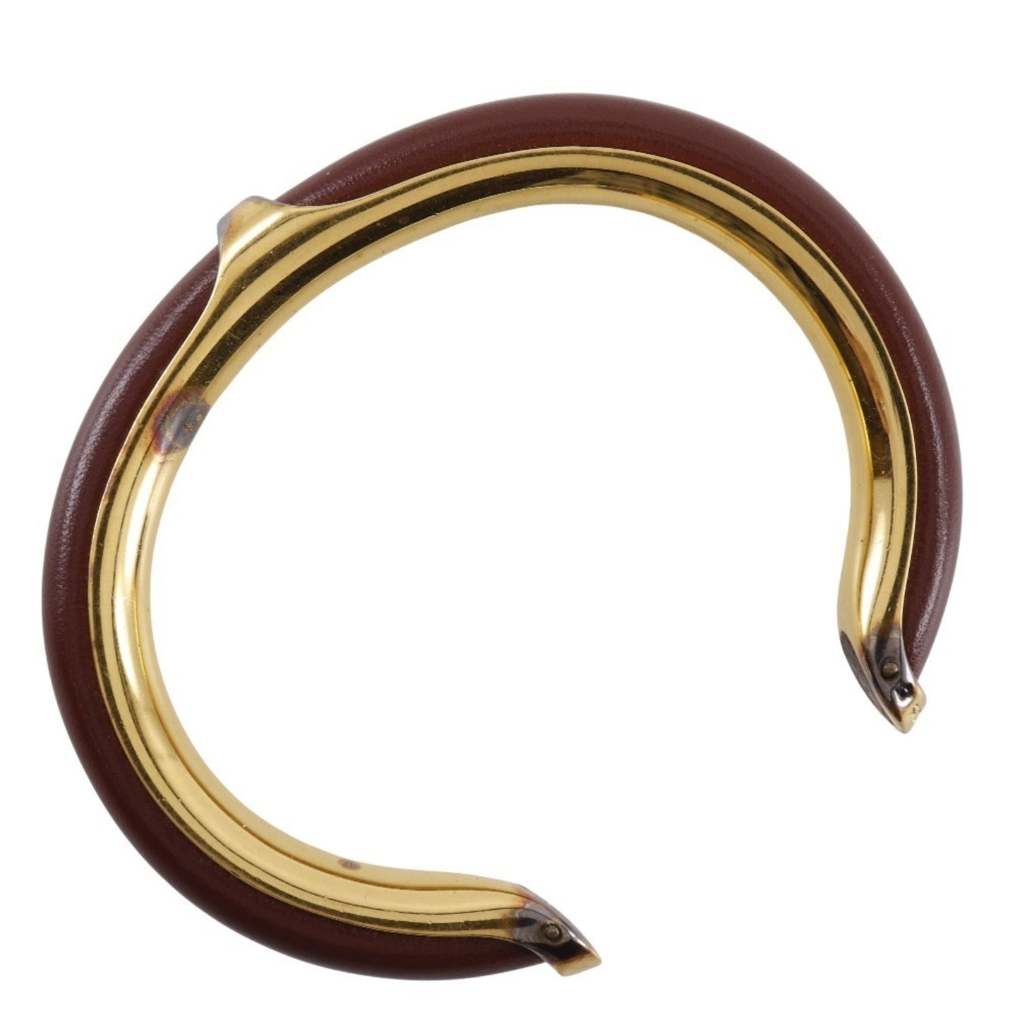 Hermes HERMES Bangle Gold Plated x Leather Brown Approx. 36.3g Women's