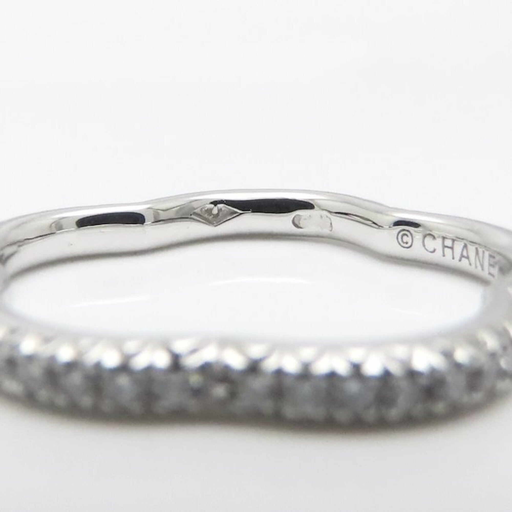 CHANEL Camellia Diamond Eternity Ring, Size #48, 18K White Gold, Women's, J3211 295242 — Like New