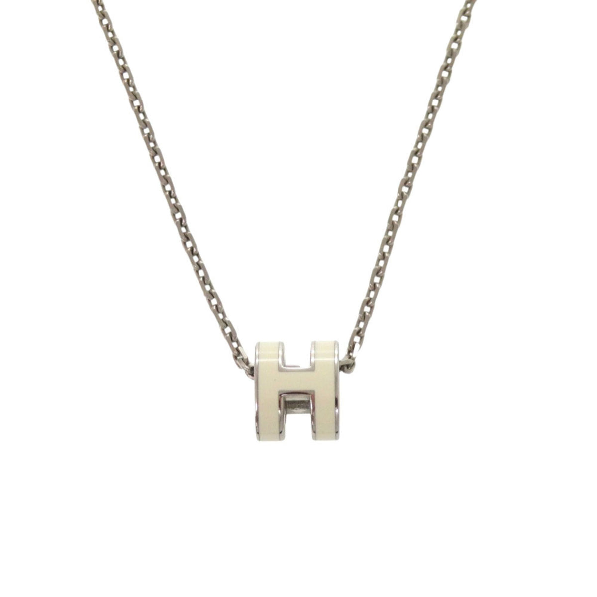 Hermes Pop H Mini White Silver Hardware Necklace Accessory 0295 HERMES — Like New
