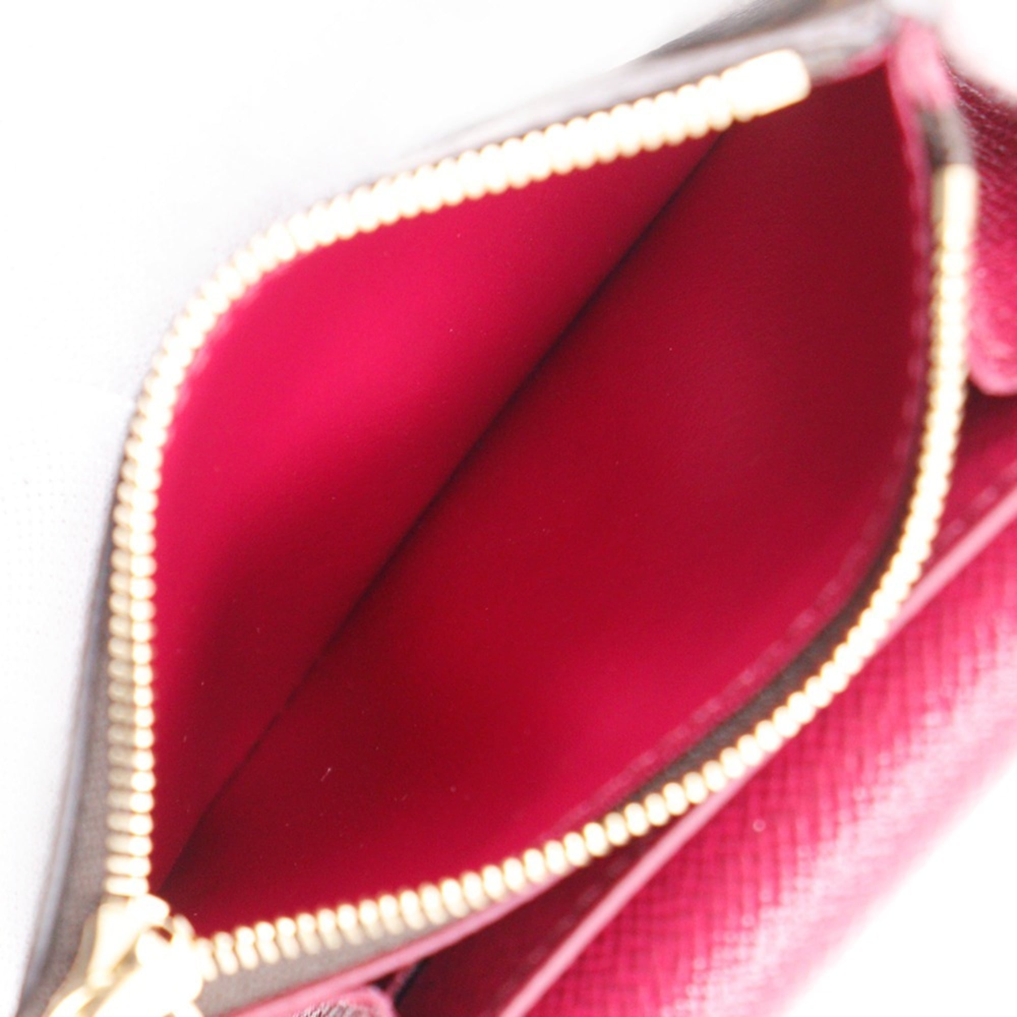 Louis Vuitton Portomone Rosary Coin Case M41939, Monogram Canvas, Fuchsia, Brown, Snap Buttons, Women's