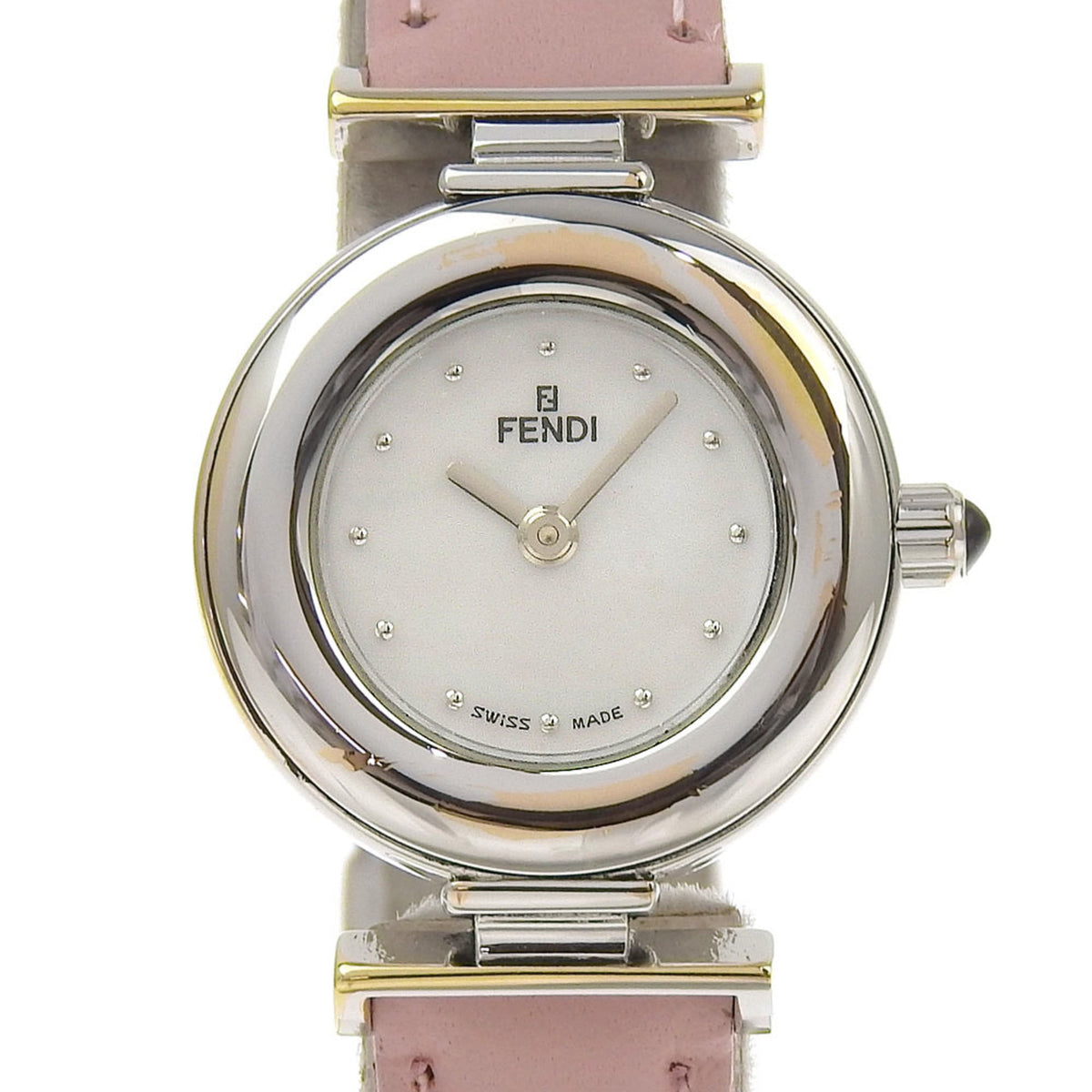 FENDI Watch 320L Stainless Steel x Embossed Leather Quartz Analog Display White Shell Dial Women's — Good