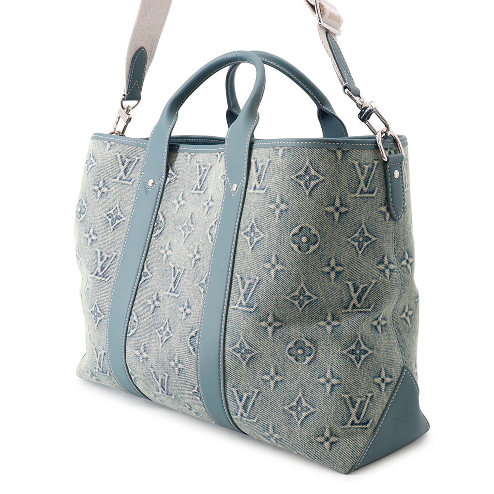 Louis Vuitton Monogram Washed Denim Weekend Tote NM M22537 2023 Men's Bag Handbag LOUIS VUITTON — Like New