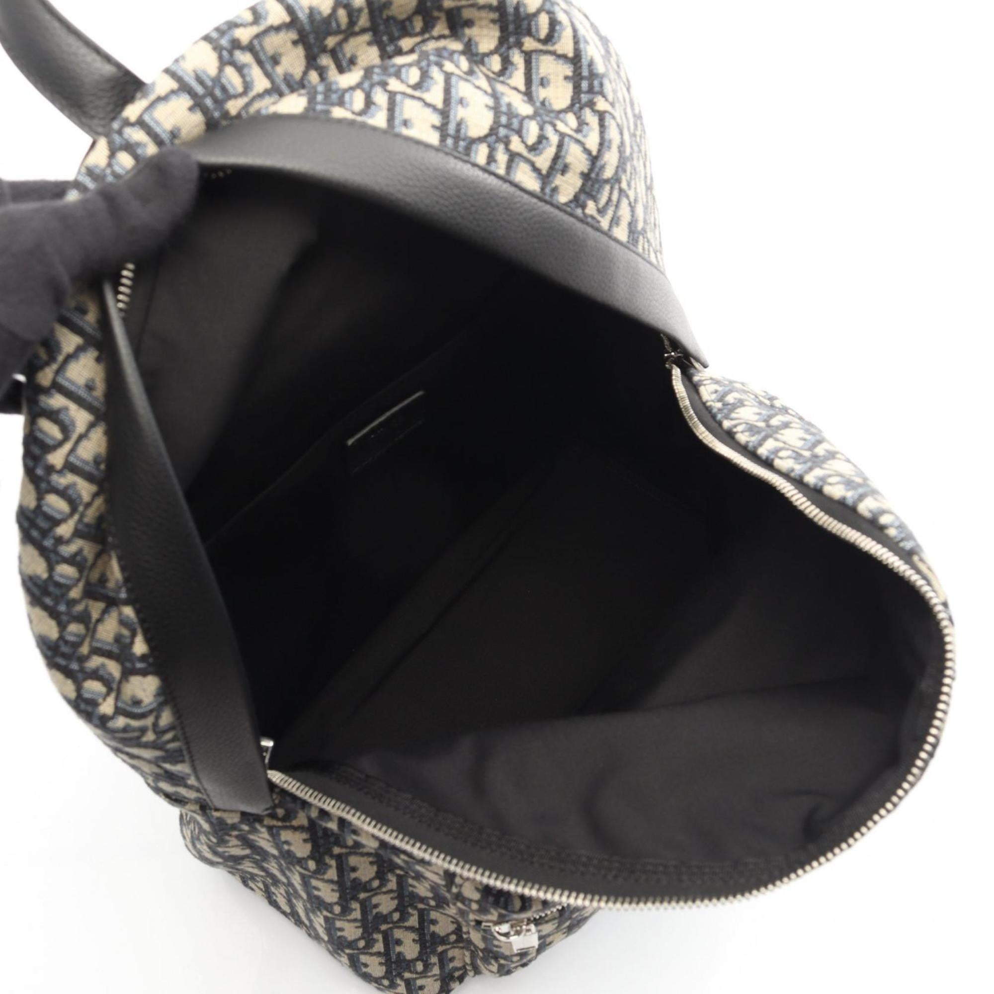 Christian Dior Dior Rider Oblique Jacquard Backpack/Handbag in Canvas and Leather, Men's, Beige, Navy, Black, 1VOBA088YKY