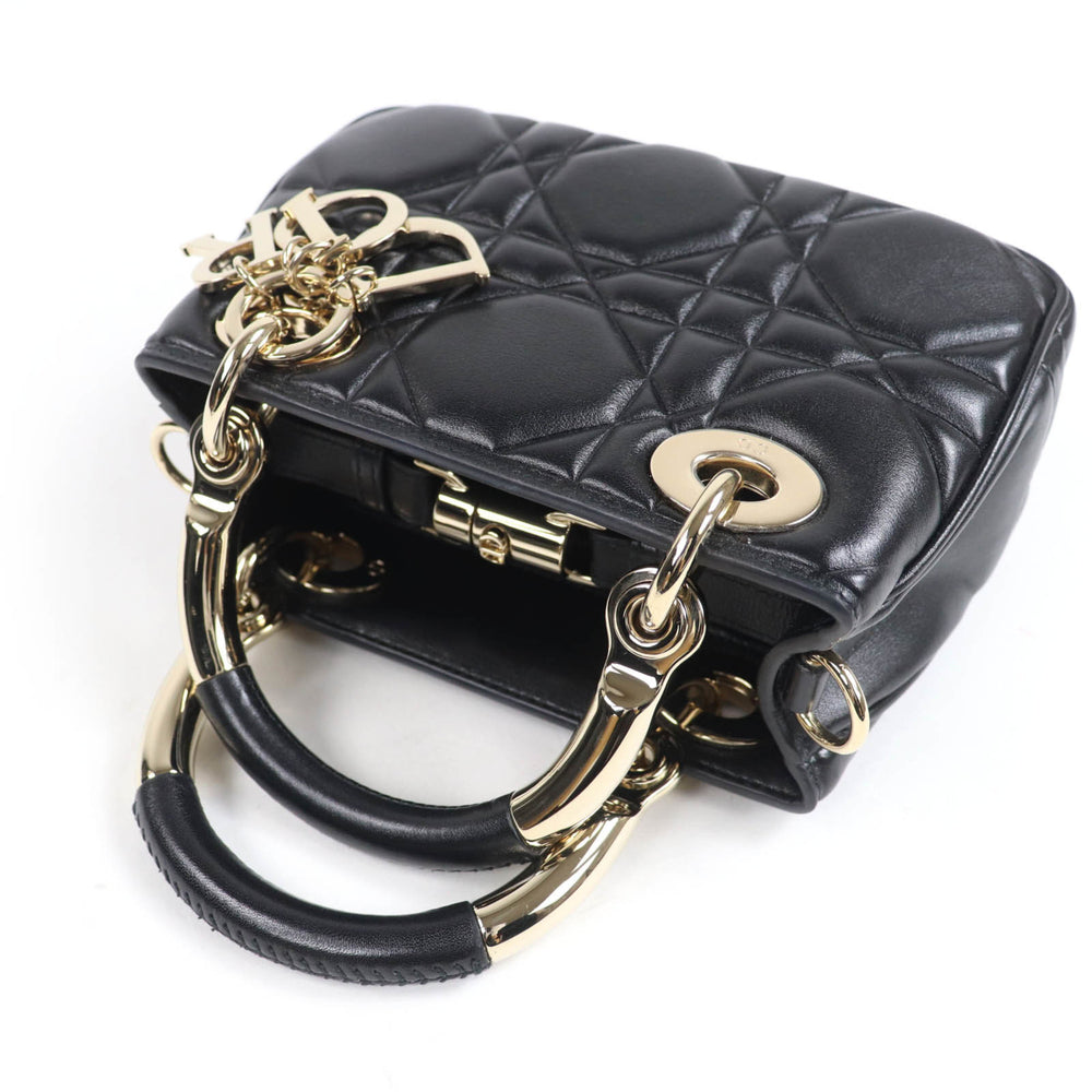 Christian Dior Cannage Lady 95.22 Mini Lambskin 2-Way Handbag/Shoulder Bag, Black, Gold Hardware, Dust Bag Included, Made in Italy — Like New