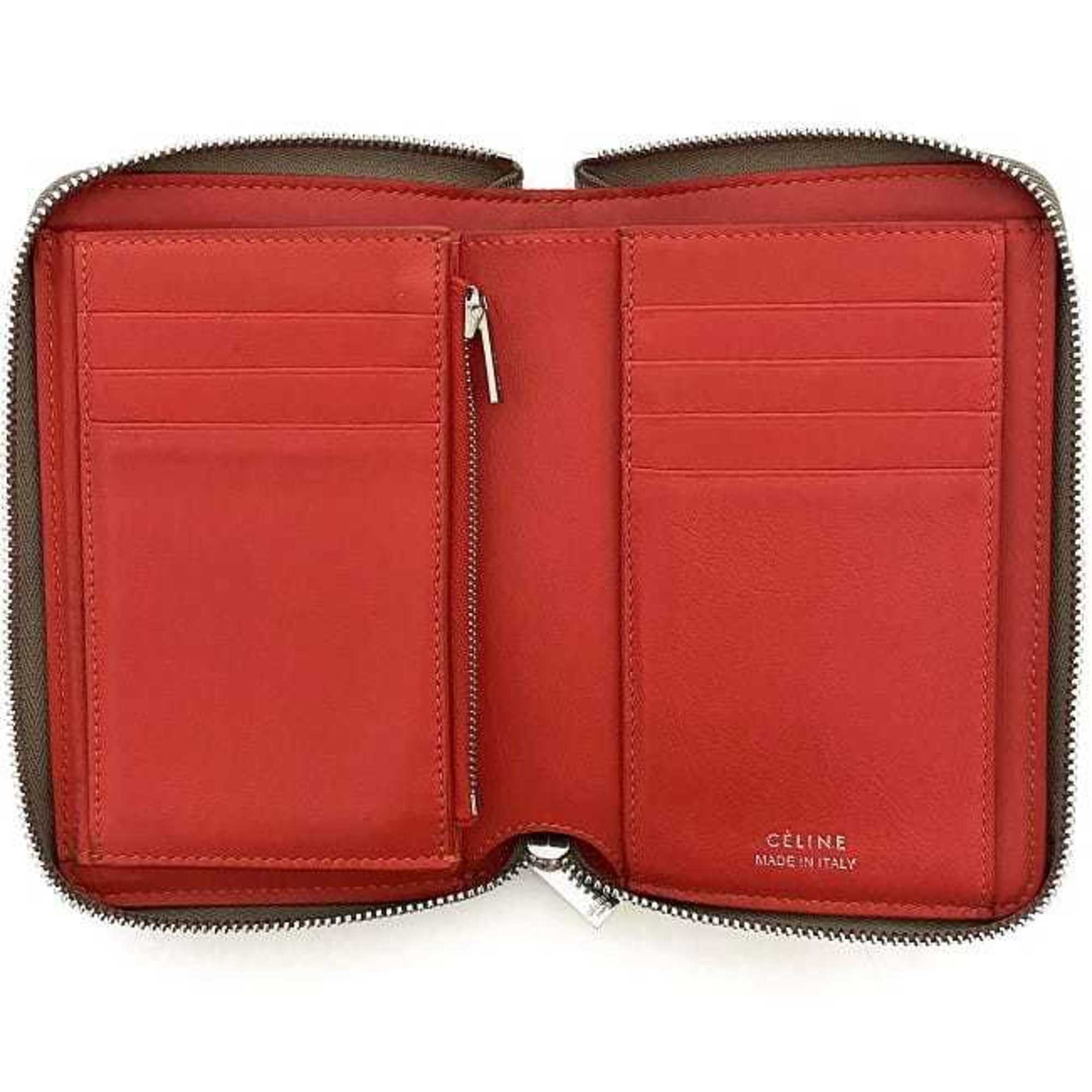 Celine Bi-fold Wallet Medium Zip Around ec-22184 Beige 104393AFE.03UN Round Leather U-PG-0188 CELINE Folding Compact Multi-function