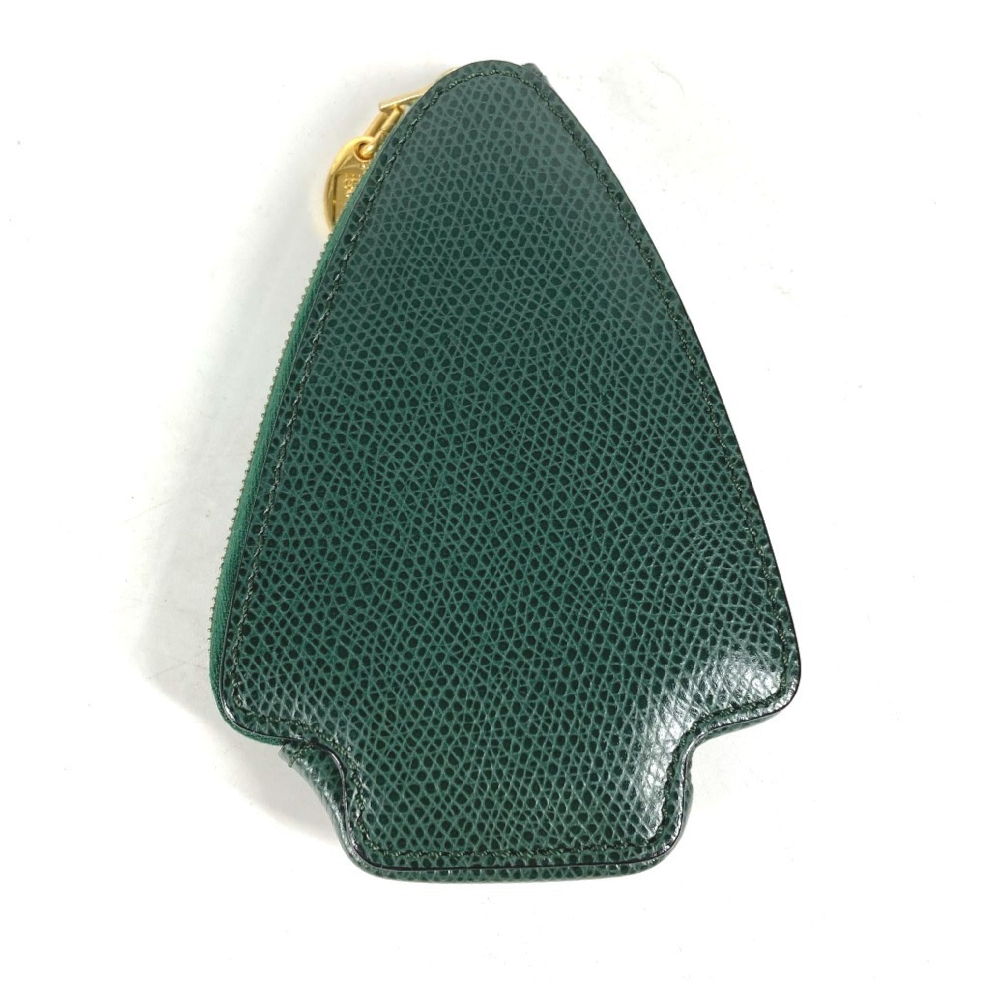 CELINE Rhinestone Tree Coin Purse Wallet Pouch Leather Women's Green